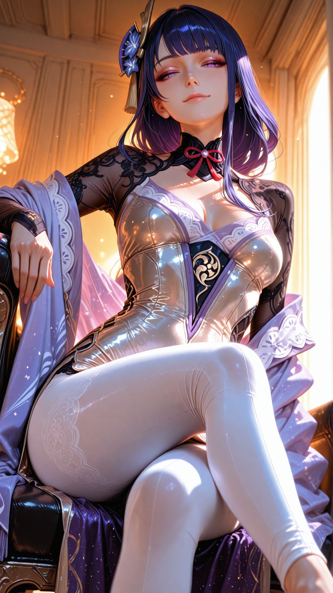 原神壁纸ai绘画 甘雨 雷电将军游戏人物美图 皮裤CG二创版,第1张