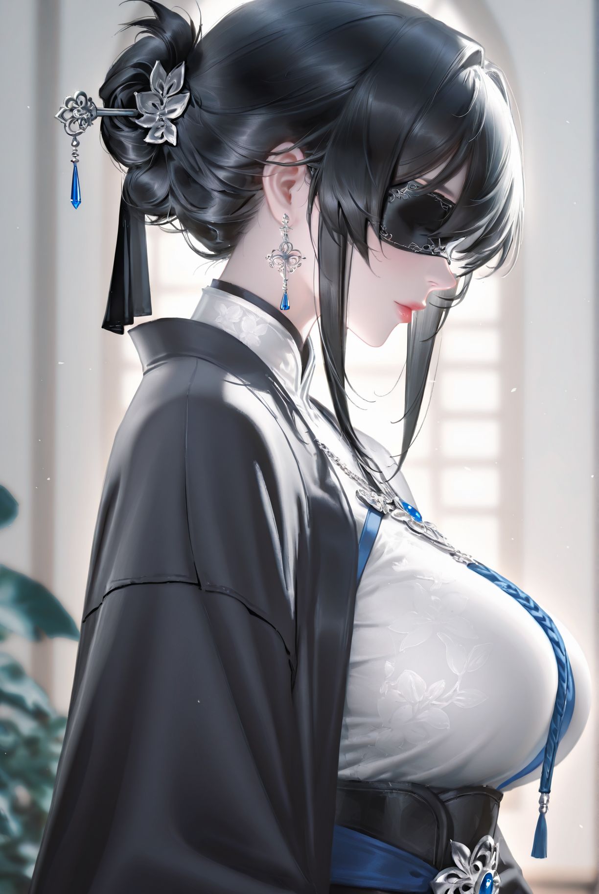 侧颜蒙眼唯美古风美女 二次元手机壁纸,第1张