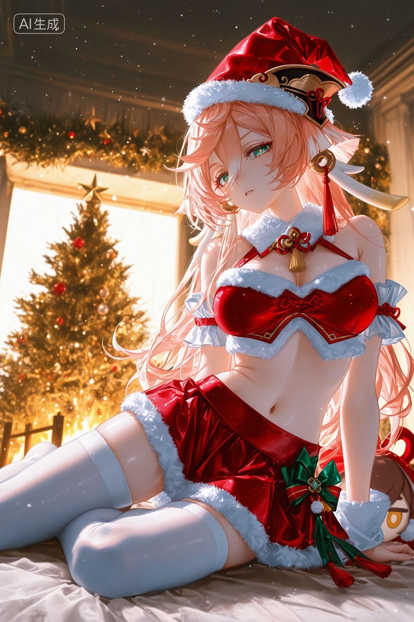 原神游戏美女角色人物圣诞节主题壁纸 玩偶过膝袜丝袜,第2张