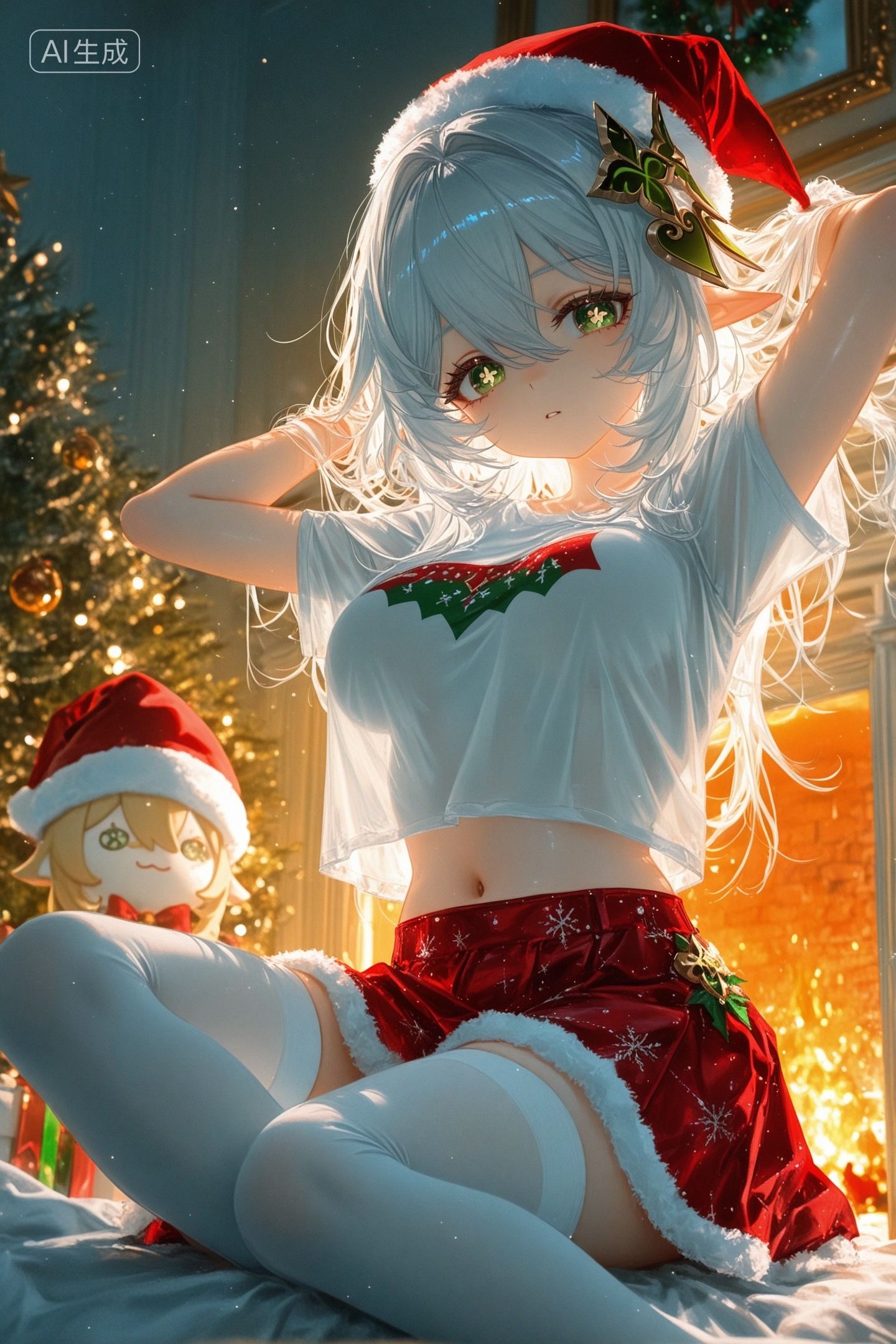 原神游戏美女角色人物圣诞节主题壁纸 玩偶过膝袜丝袜,第3张