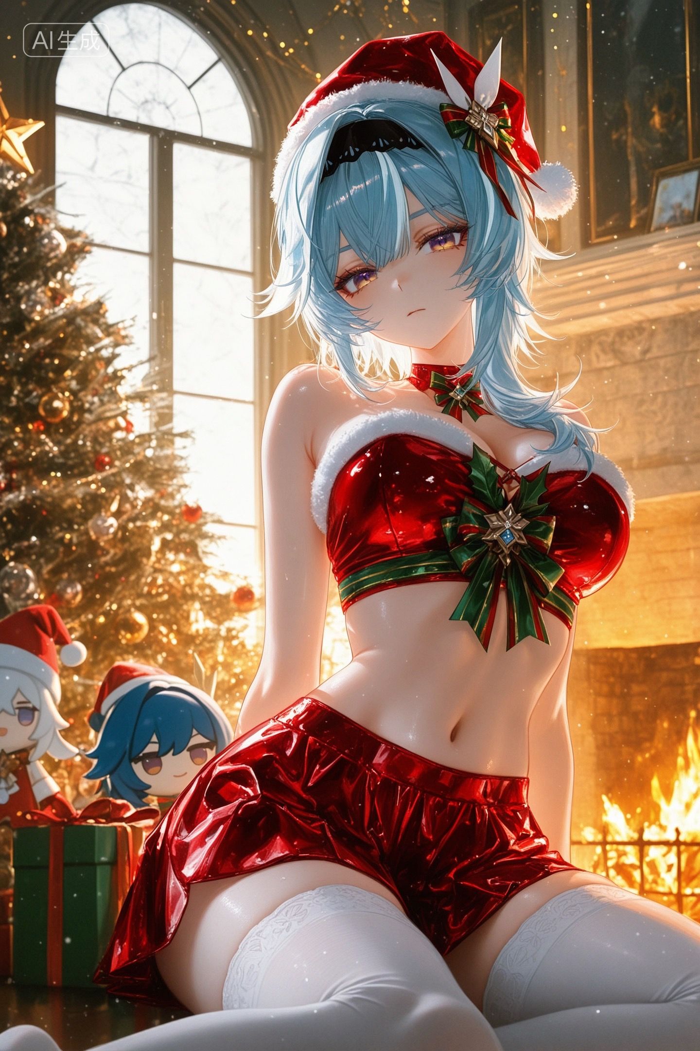 原神游戏美女角色人物圣诞节主题壁纸 玩偶过膝袜丝袜,第5张