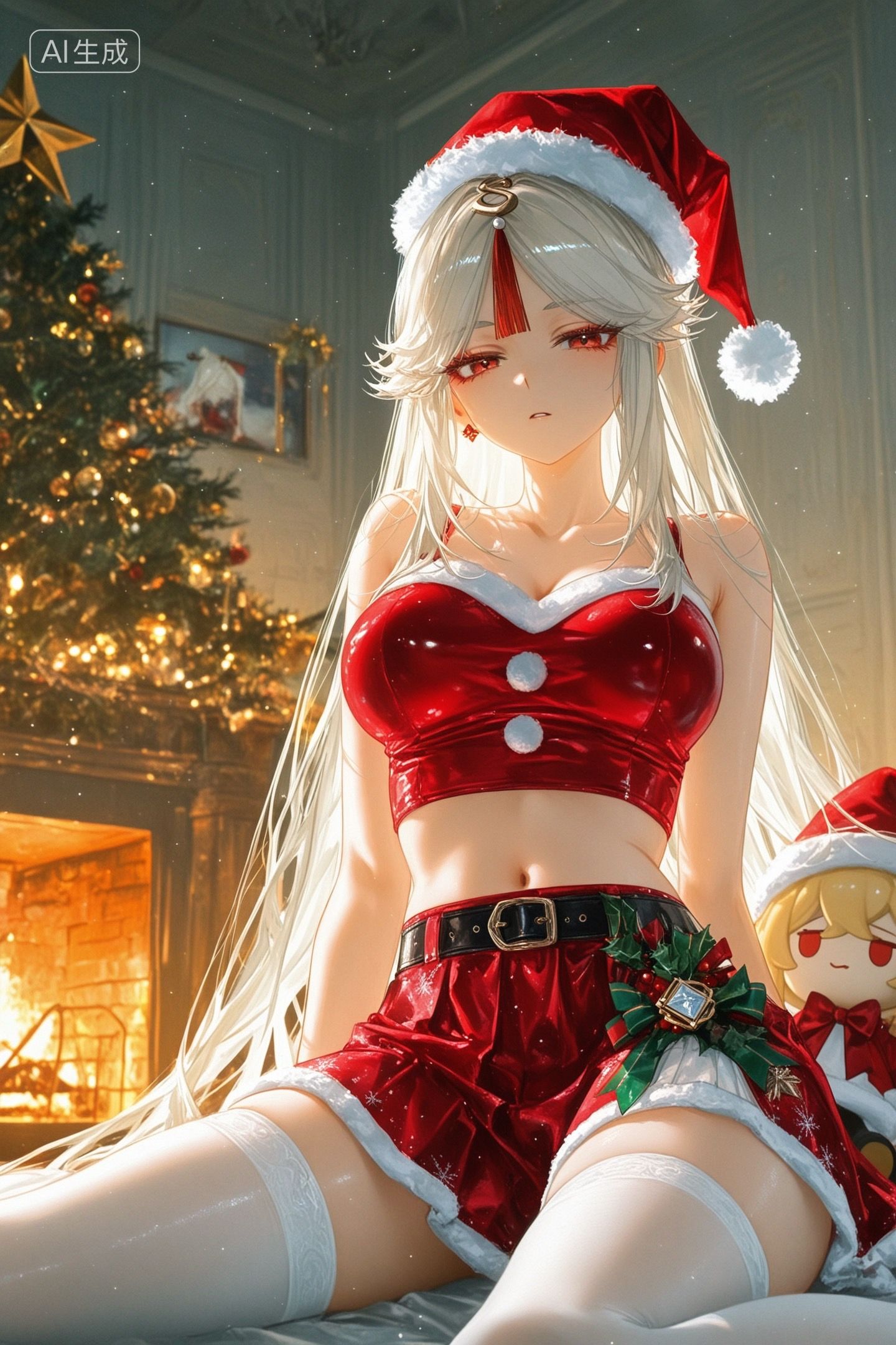 原神游戏美女角色人物圣诞节主题壁纸 玩偶过膝袜丝袜,第6张