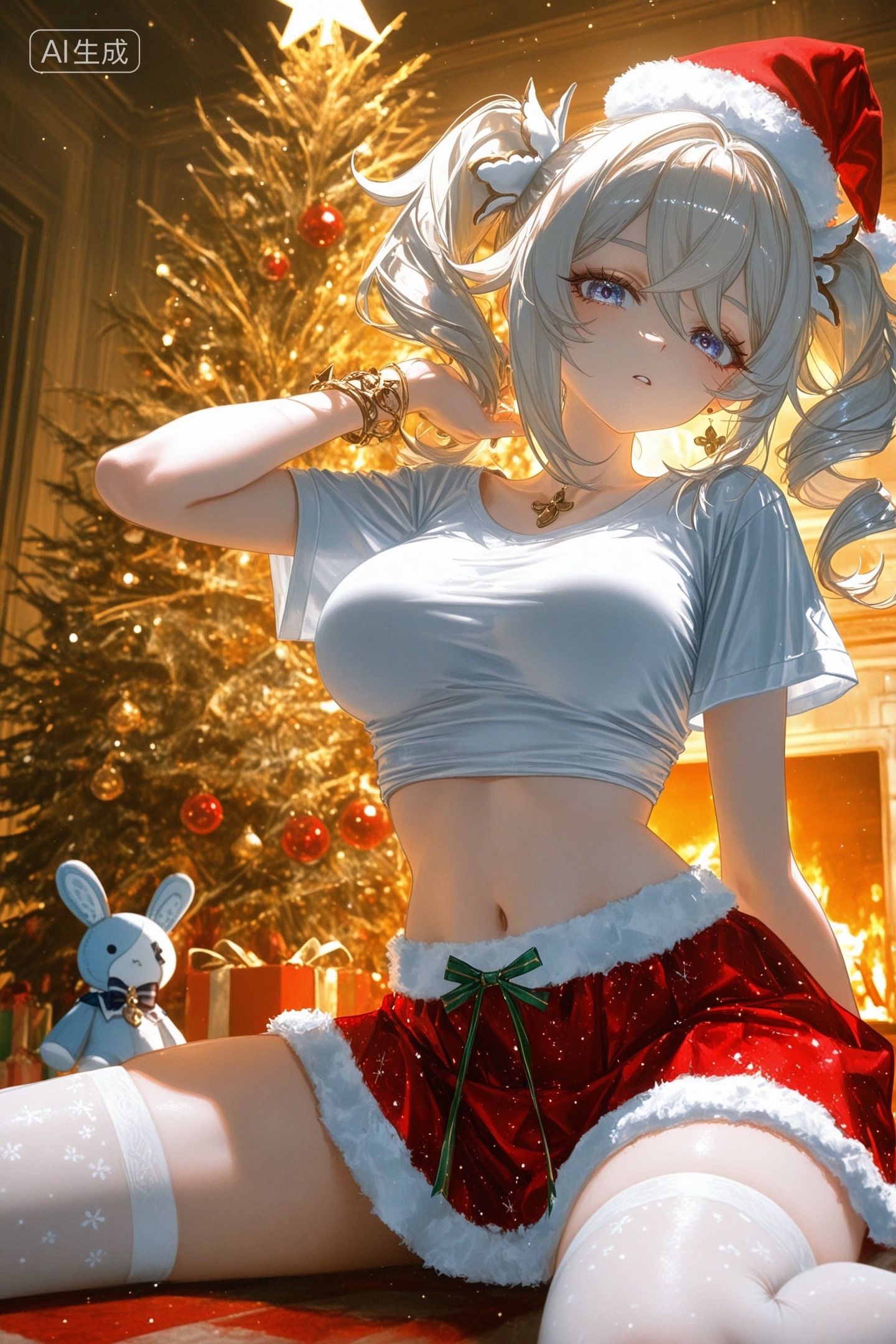 原神游戏美女角色人物圣诞节主题壁纸 玩偶过膝袜丝袜,第4张