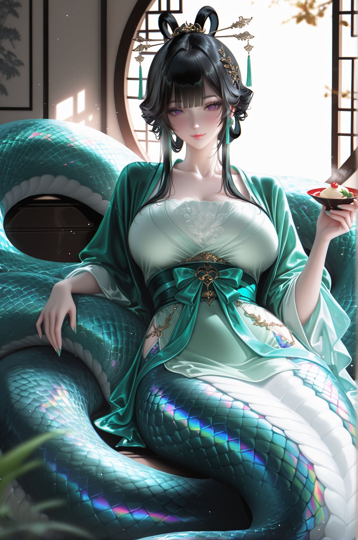 青蛇与白蛇二次元古风国风美女妖媚蛇妖 手机锁屏壁纸图片,第1张