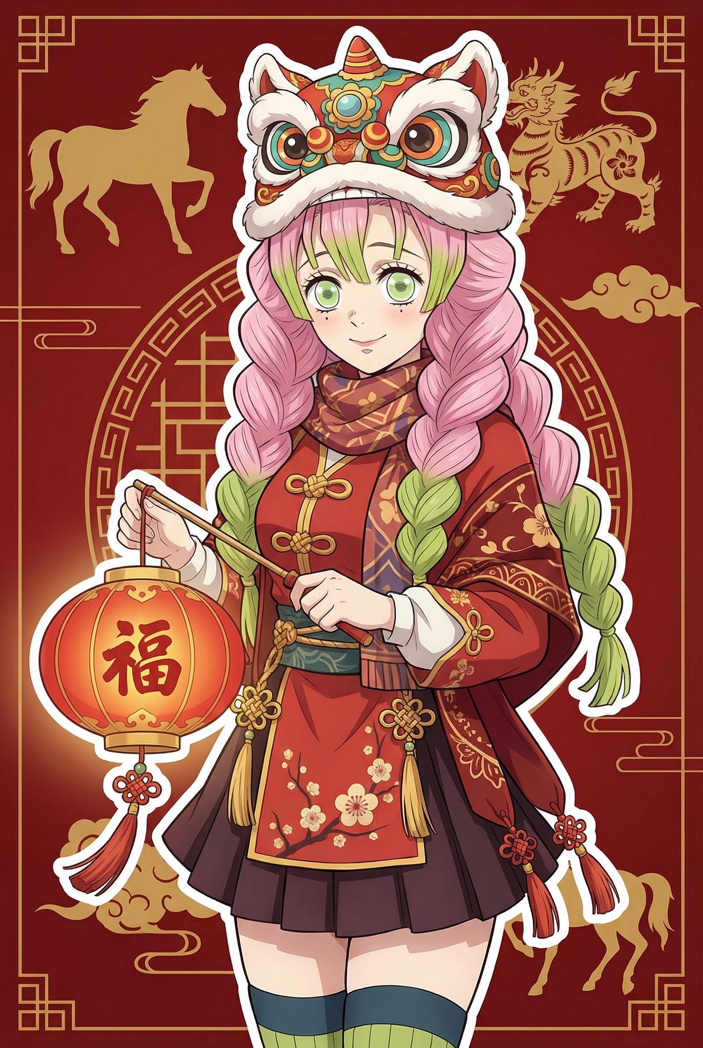 鬼灭女孩给大家拜年。鬼灭之刃 新年主题 新年快乐,第1张