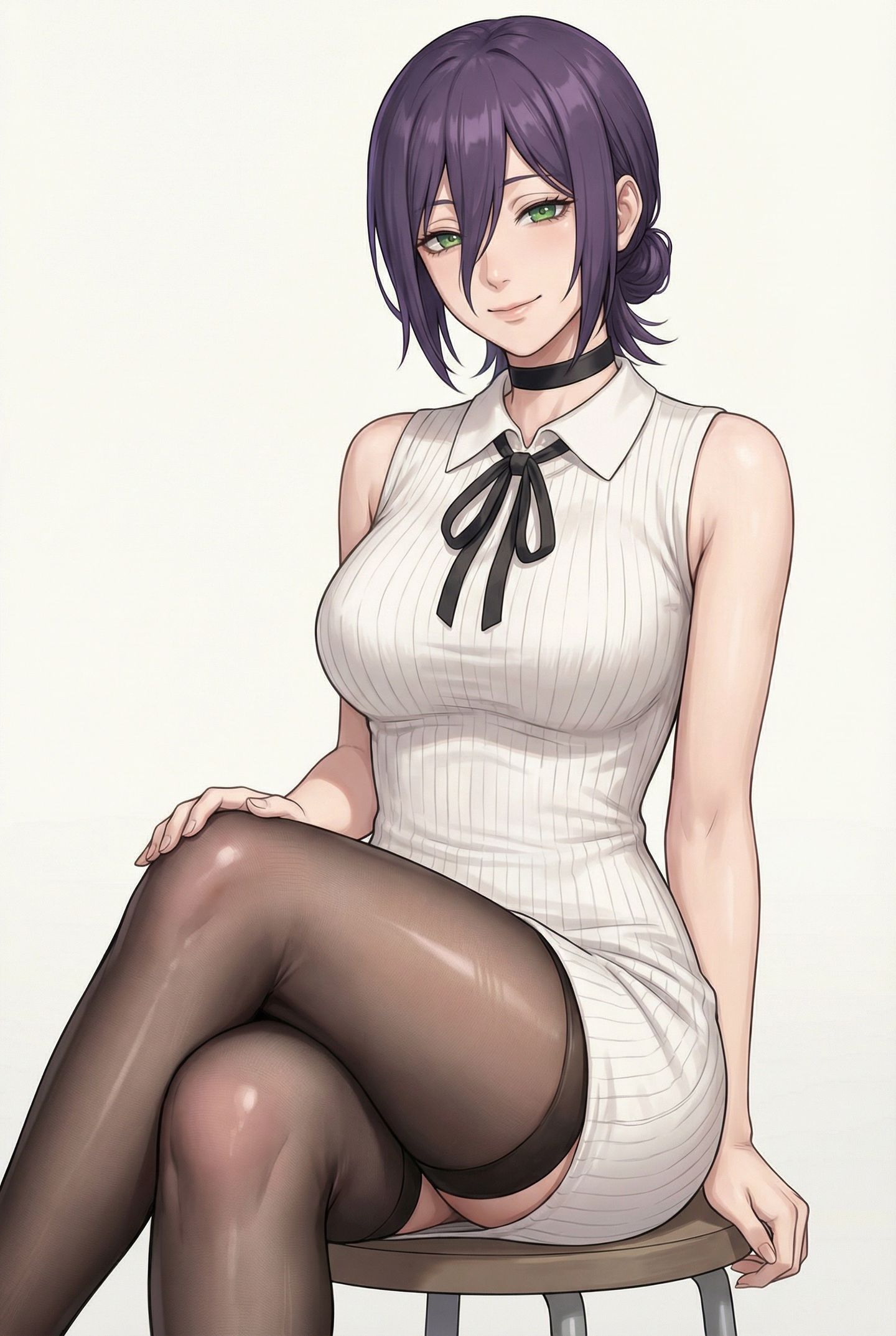 二次元动漫图片 电锯人 帕瓦 玛奇玛，丝袜黑丝过膝袜,第3张