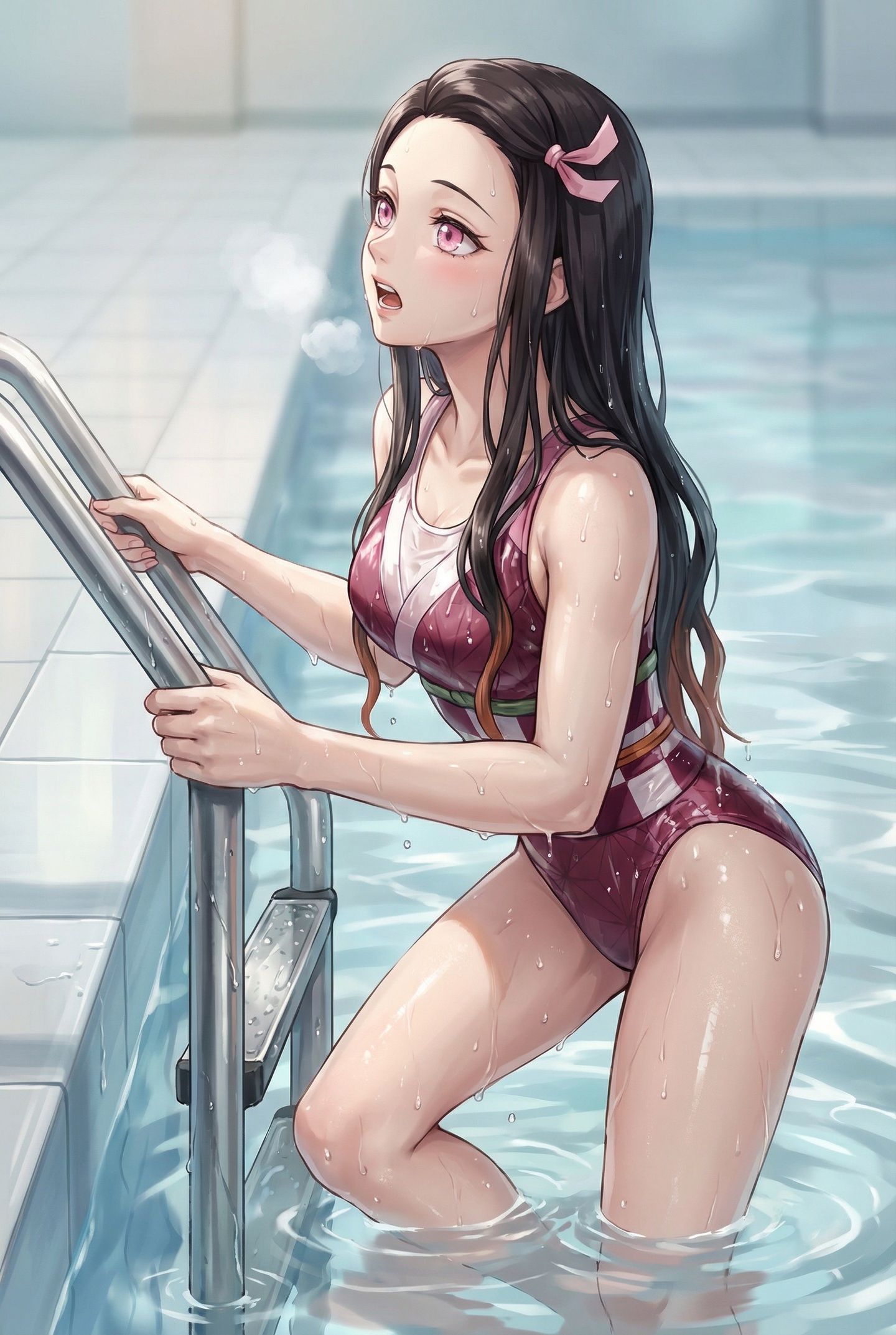 泳池游泳好啊得学。鬼灭之刃 弥豆子 蝴蝶忍 蜜璃 泳衣泳装比基尼动漫日漫壁纸,第4张