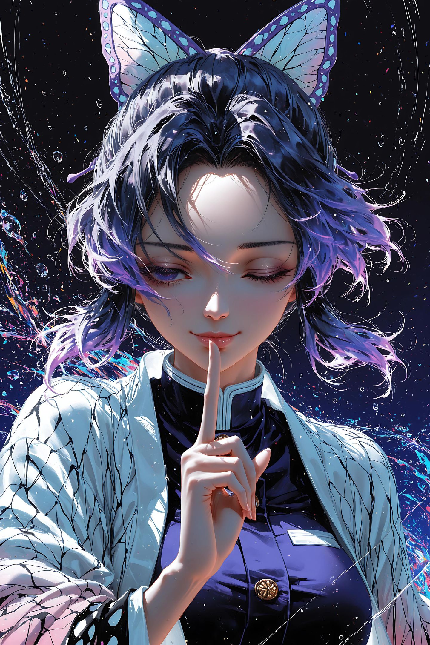 蝴蝶忍鬼灭之刃，二次元动漫人物鬼灭二创手机壁纸,第1张