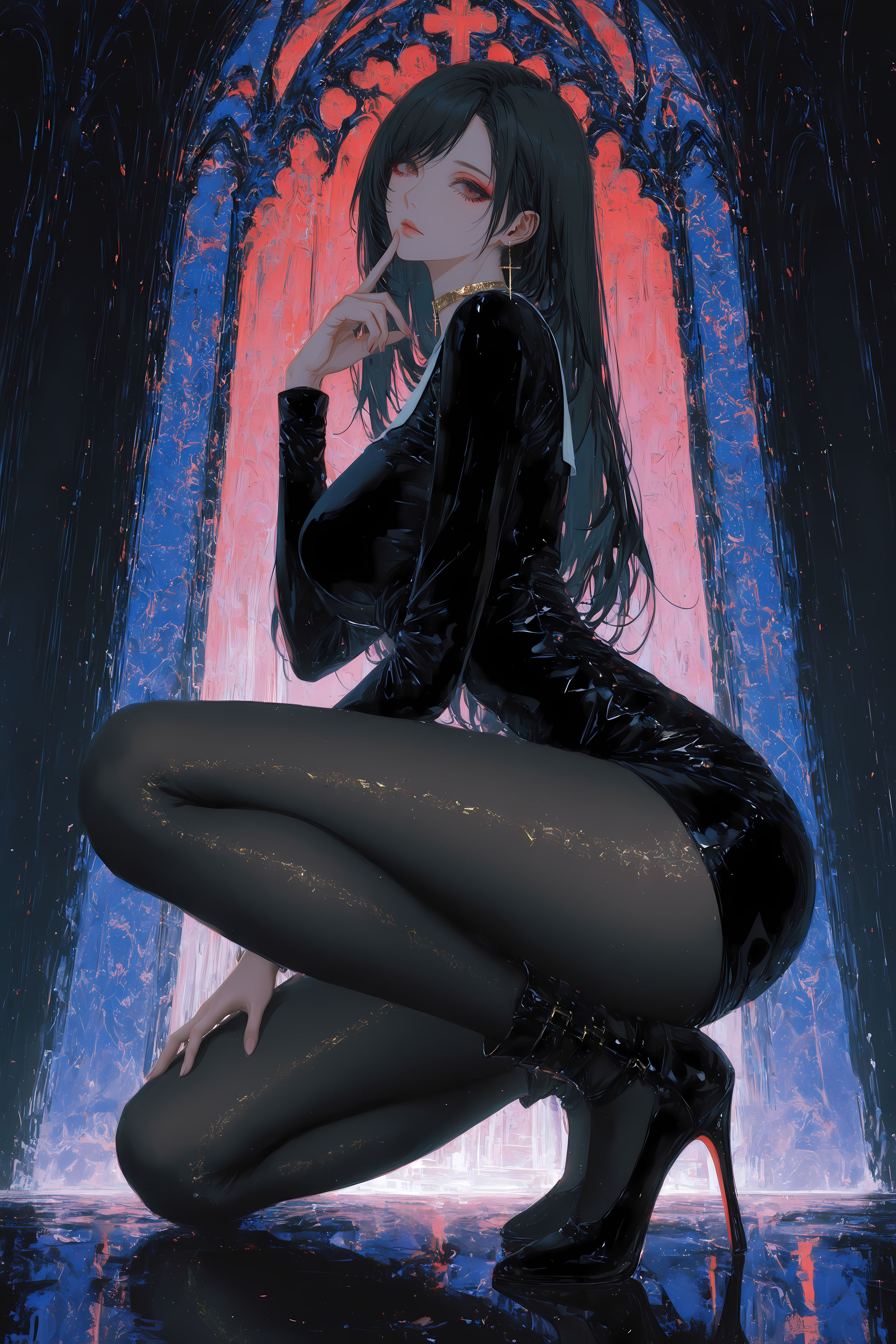 蒂法3D区唯一真神，二次元最终幻想游戏动漫二创黑丝修女装，大长腿,第1张