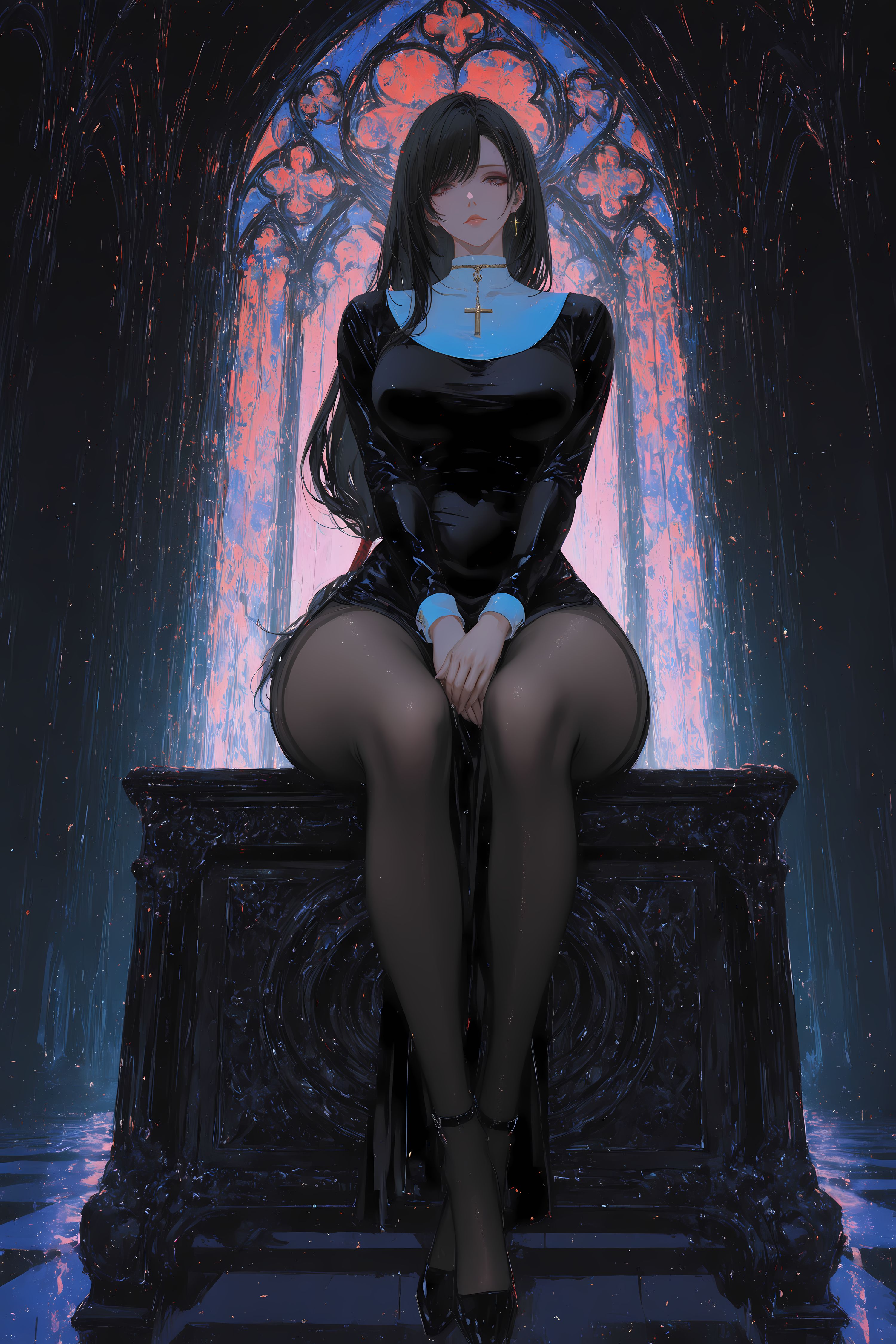 蒂法3D区唯一真神，二次元最终幻想游戏动漫二创黑丝修女装，大长腿,第3张