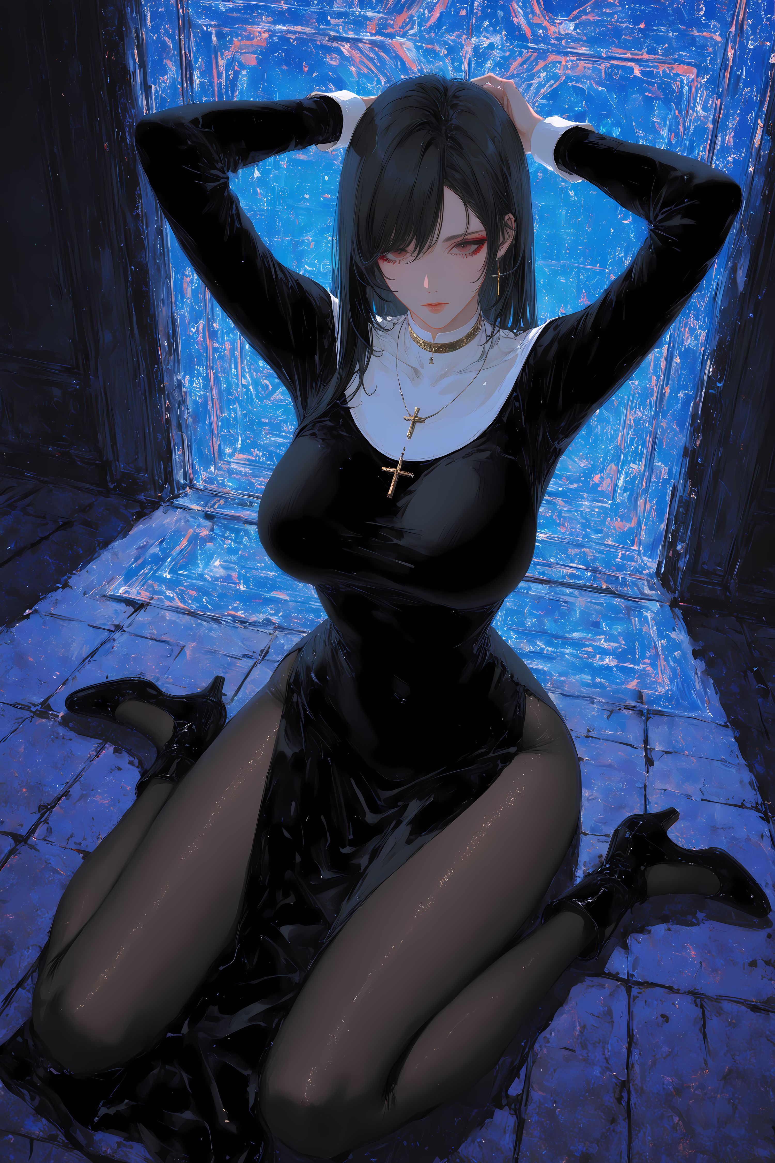 蒂法3D区唯一真神，二次元最终幻想游戏动漫二创黑丝修女装，大长腿,第4张