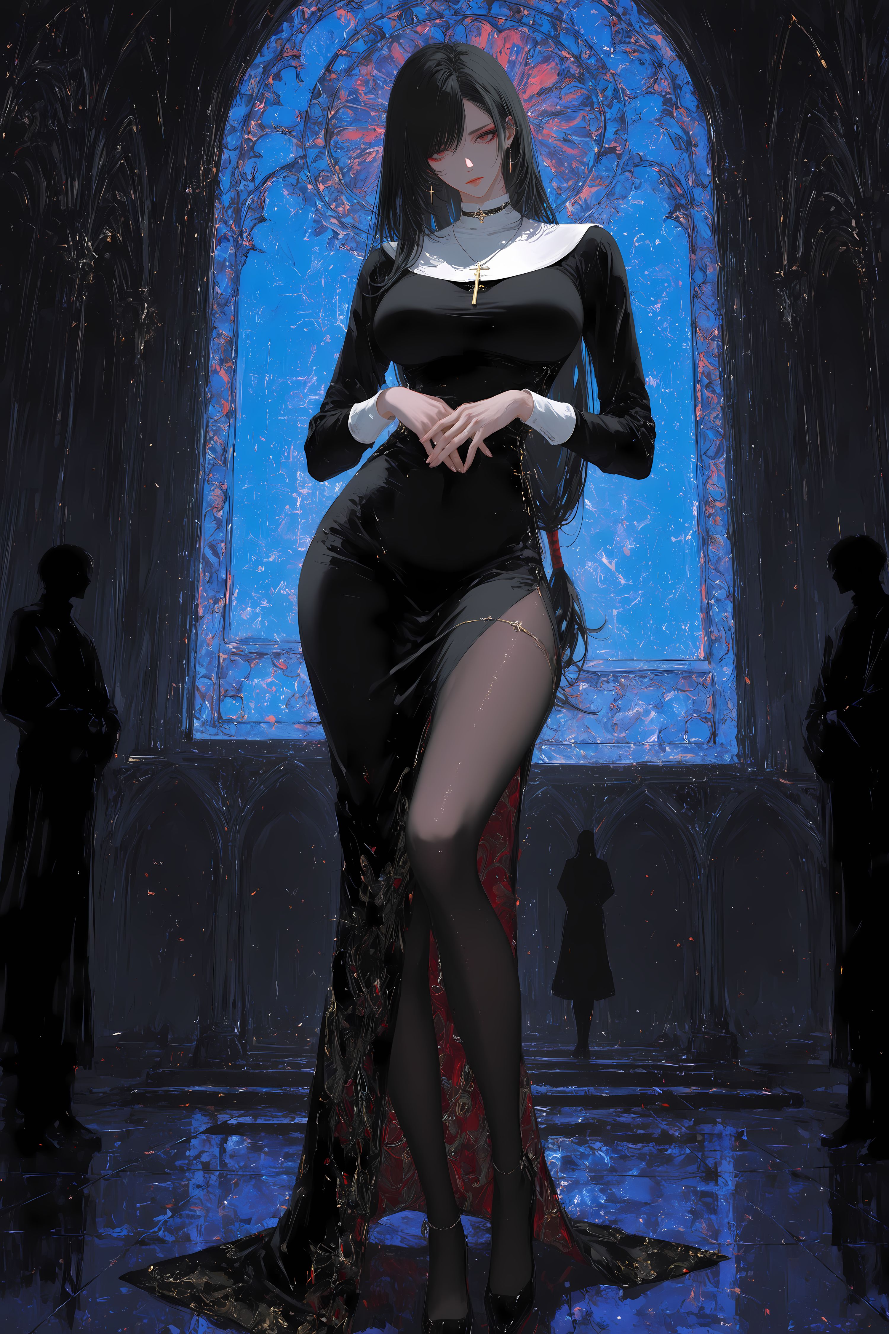 蒂法3D区唯一真神，二次元最终幻想游戏动漫二创黑丝修女装，大长腿,第5张