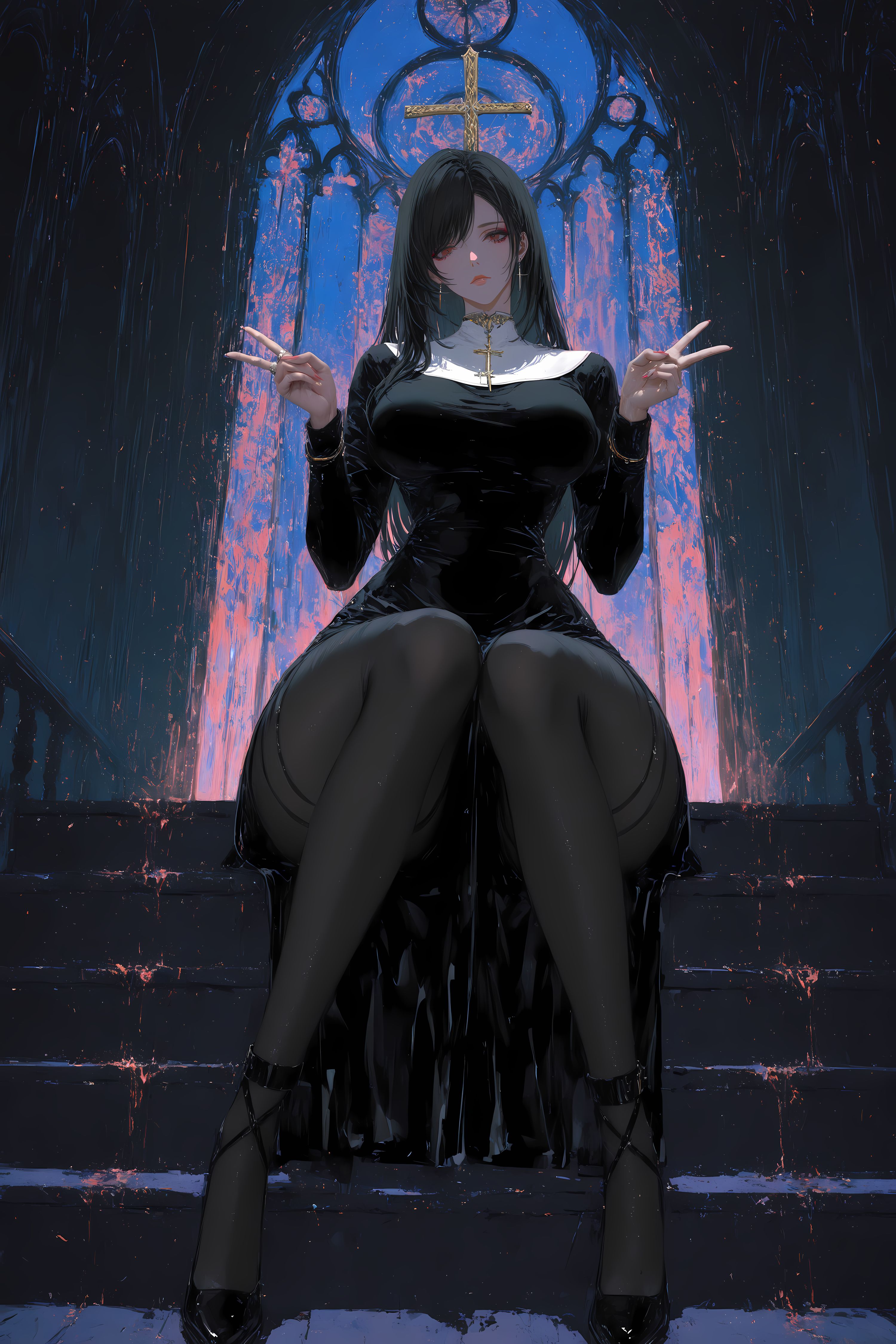 蒂法3D区唯一真神，二次元最终幻想游戏动漫二创黑丝修女装，大长腿,第2张