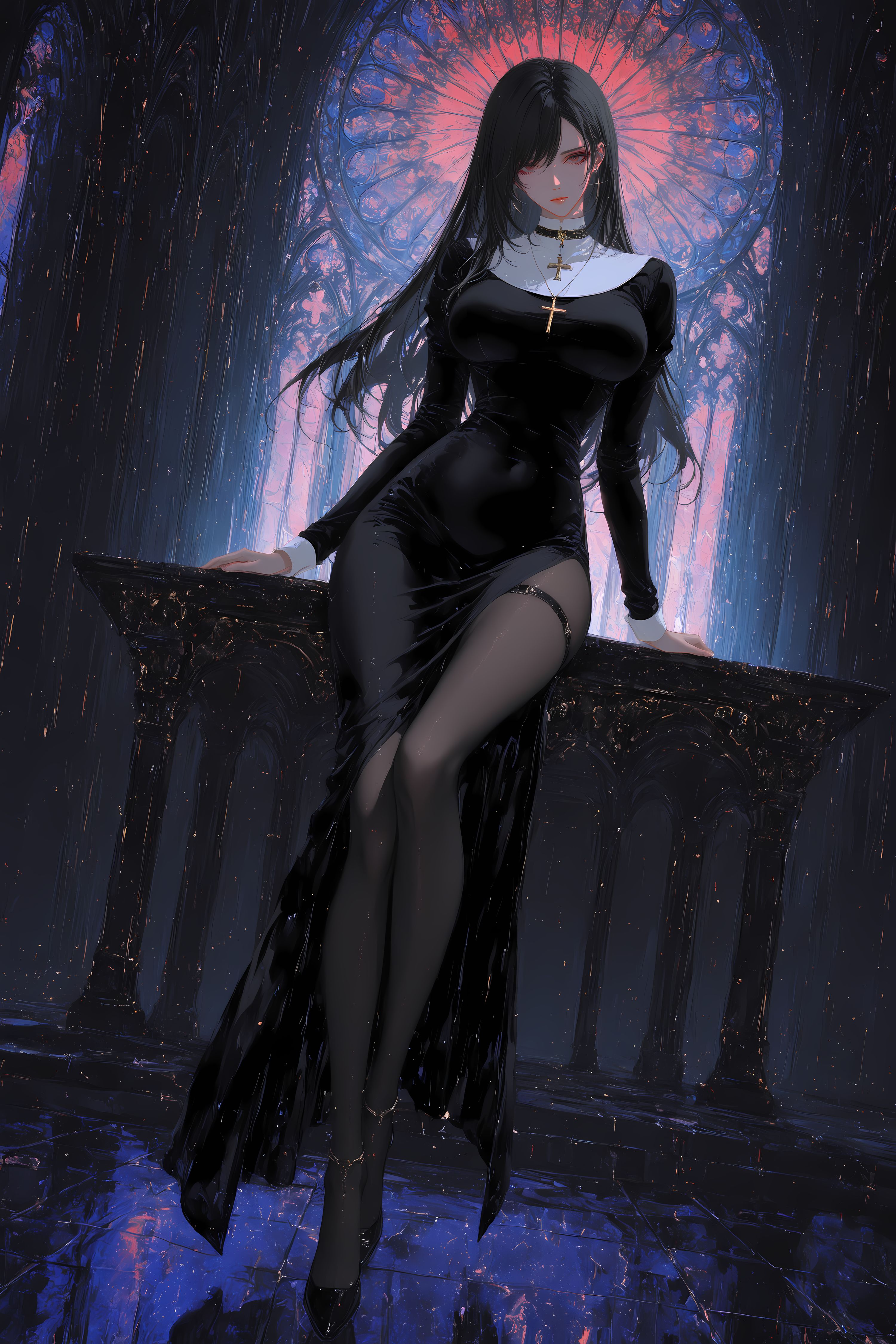 蒂法3D区唯一真神，二次元最终幻想游戏动漫二创黑丝修女装，大长腿,第8张