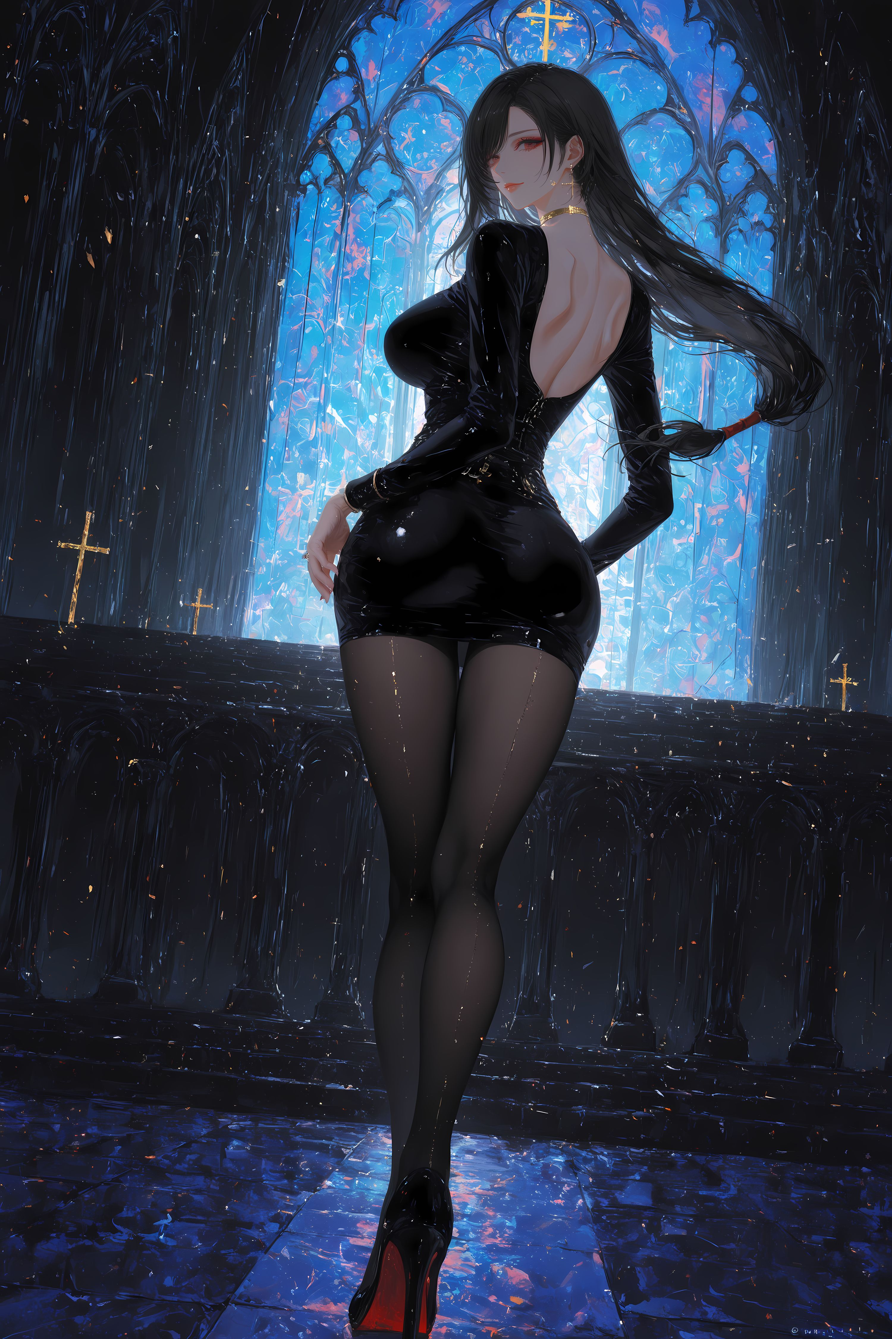 蒂法3D区唯一真神，二次元最终幻想游戏动漫二创黑丝修女装，大长腿,第9张