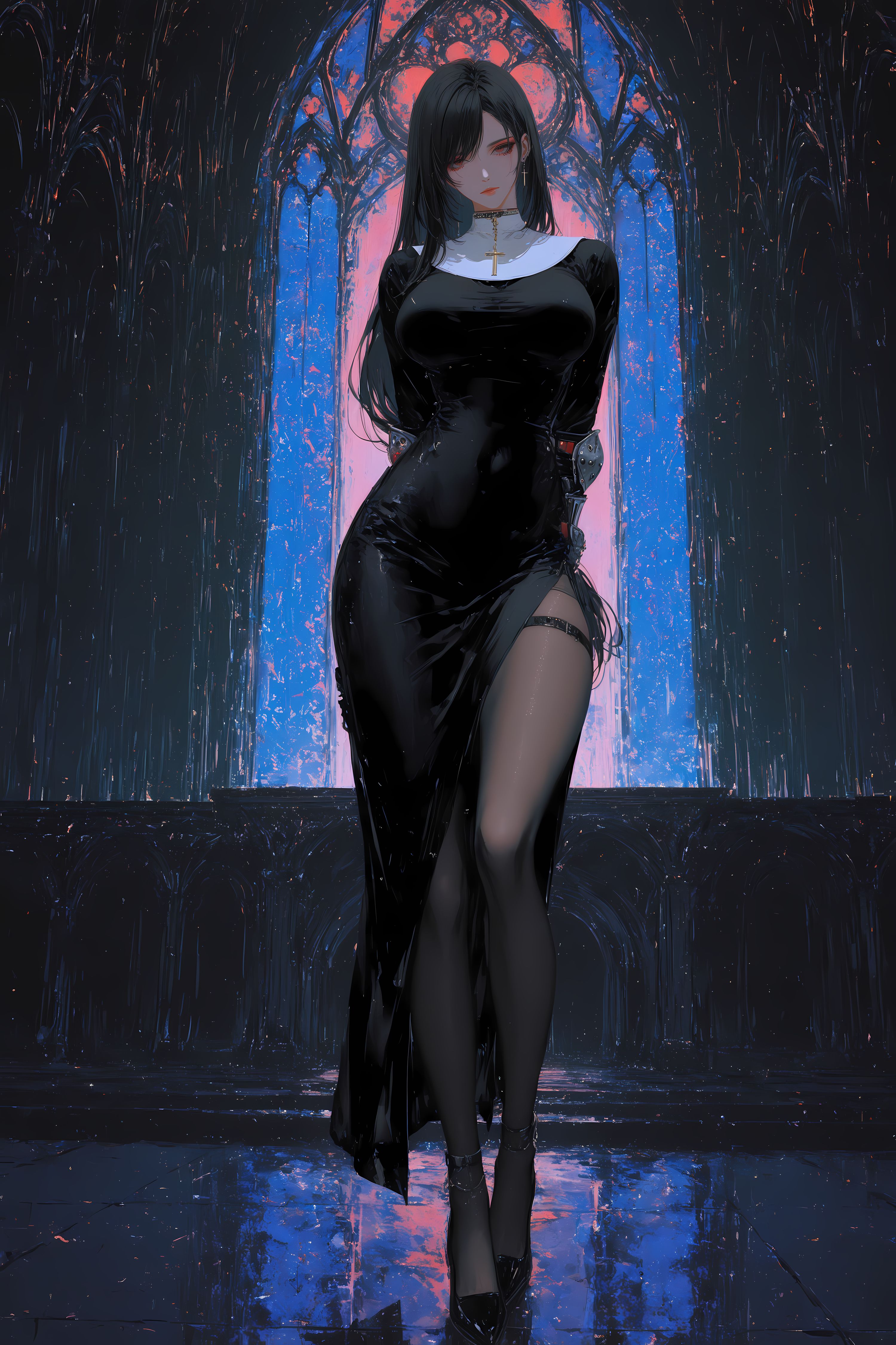 蒂法3D区唯一真神，二次元最终幻想游戏动漫二创黑丝修女装，大长腿,第10张