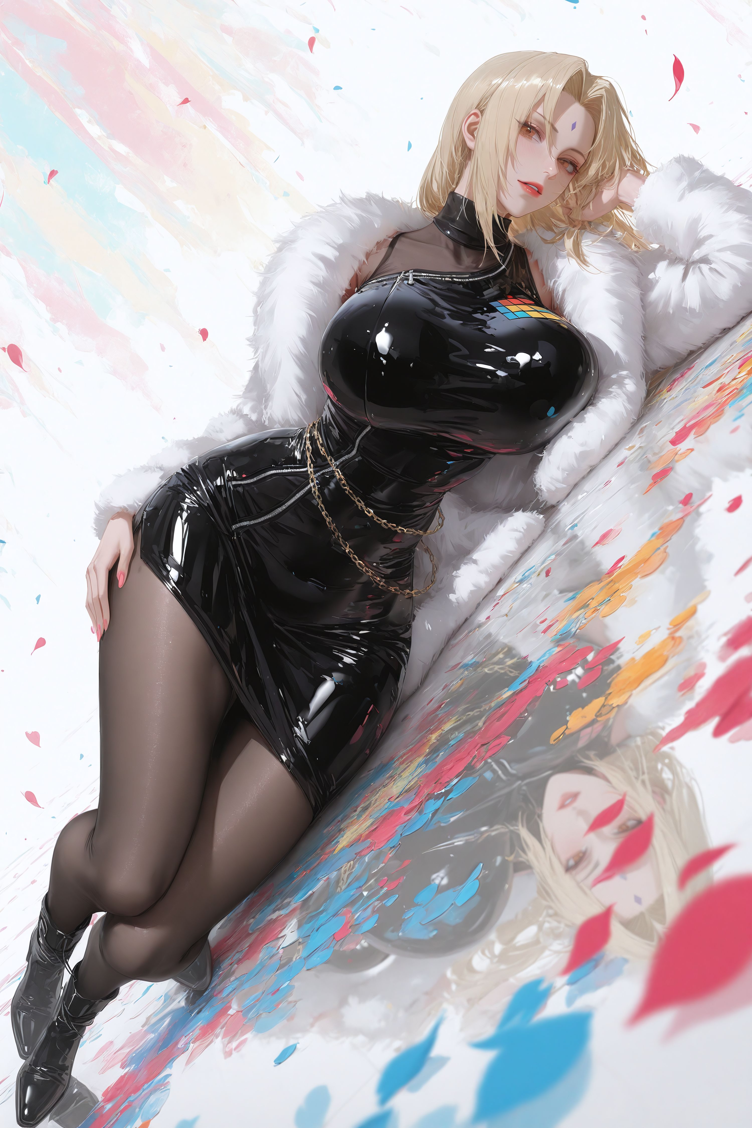 二次元火影忍者动漫人物女王范纲手，皮衣黑丝裤袜,第1张