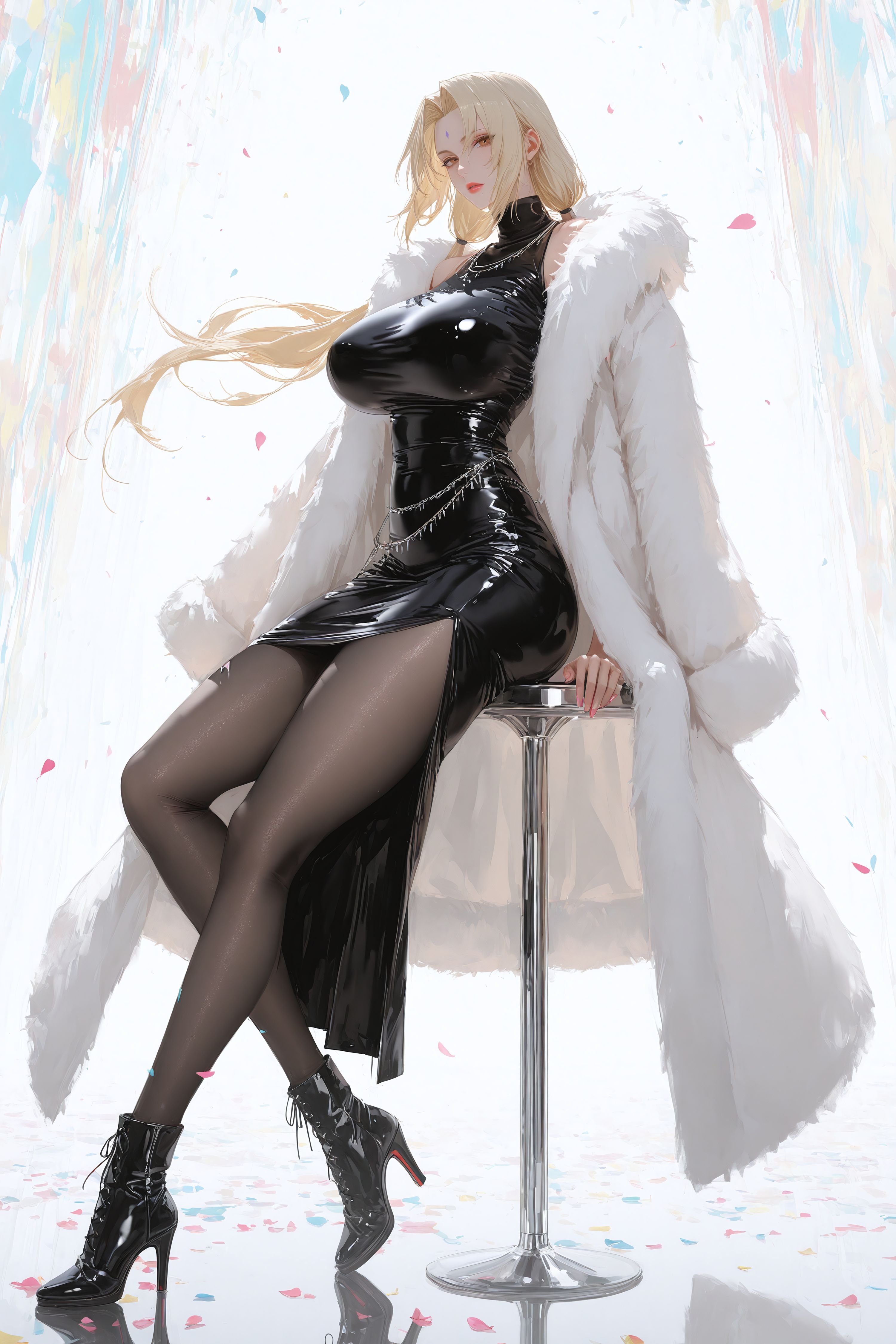 二次元火影忍者动漫人物女王范纲手，皮衣黑丝裤袜,第3张