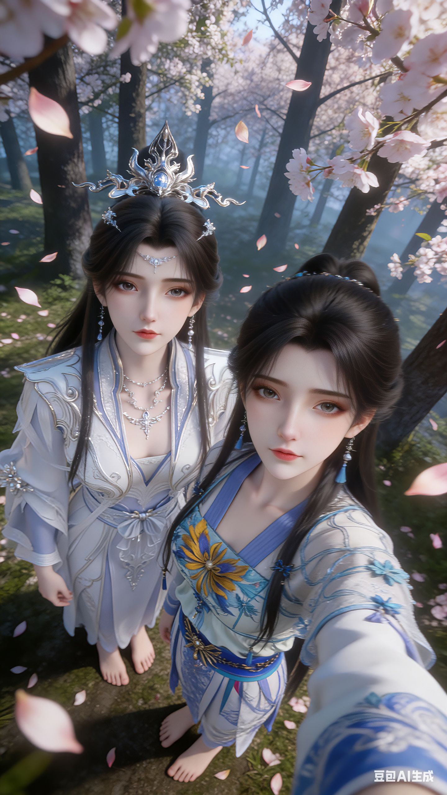 李慕婉X小周茹树林自拍，动漫国漫高清美女壁纸，豆包双人版美图,第1张