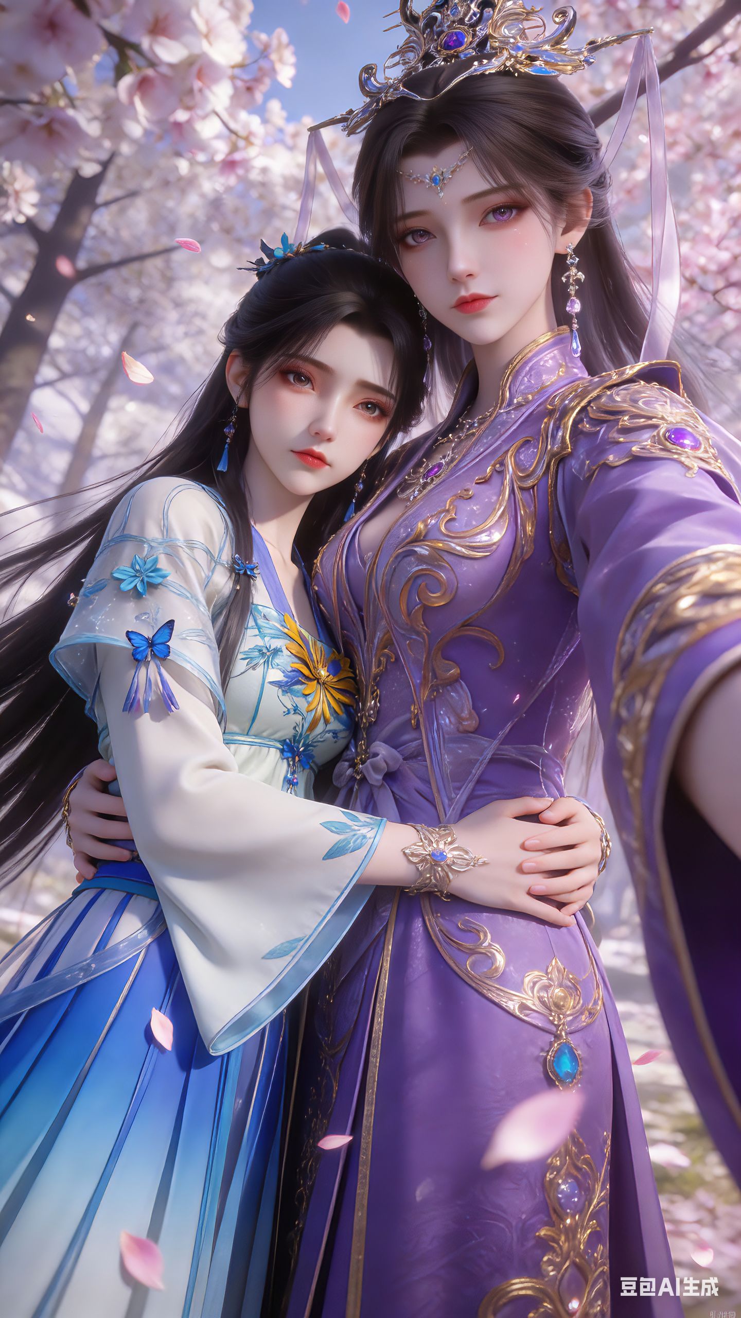 李慕婉X小周茹树林自拍，动漫国漫高清美女壁纸，豆包双人版美图,第2张