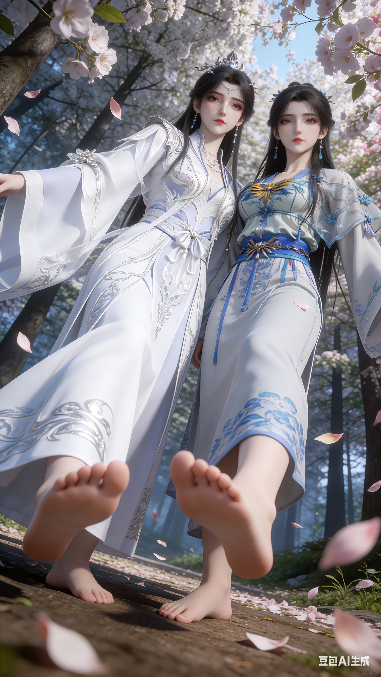 李慕婉X小周茹树林自拍，动漫国漫高清美女壁纸，豆包双人版美图,第4张