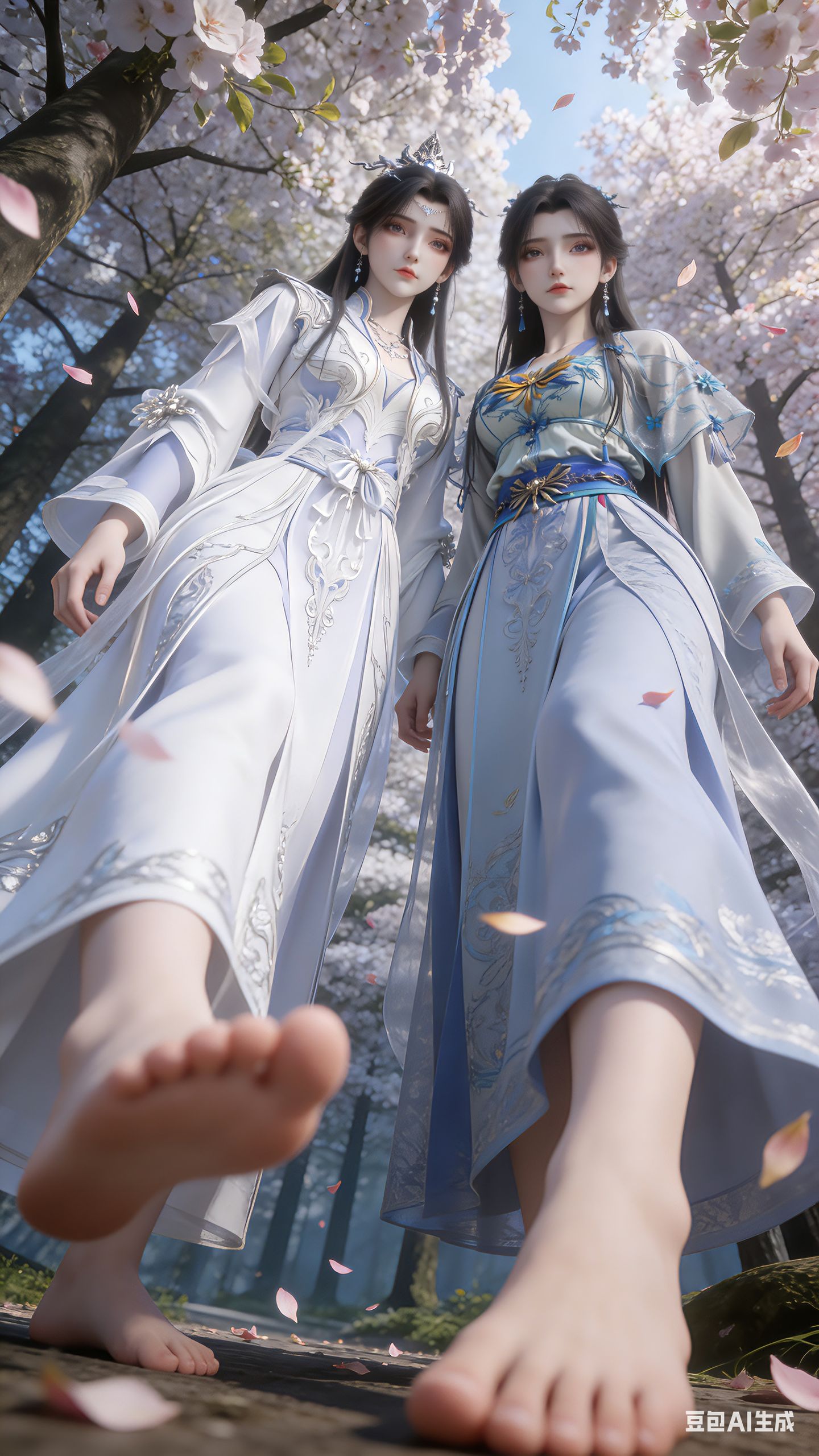 李慕婉X小周茹树林自拍，动漫国漫高清美女壁纸，豆包双人版美图,第3张