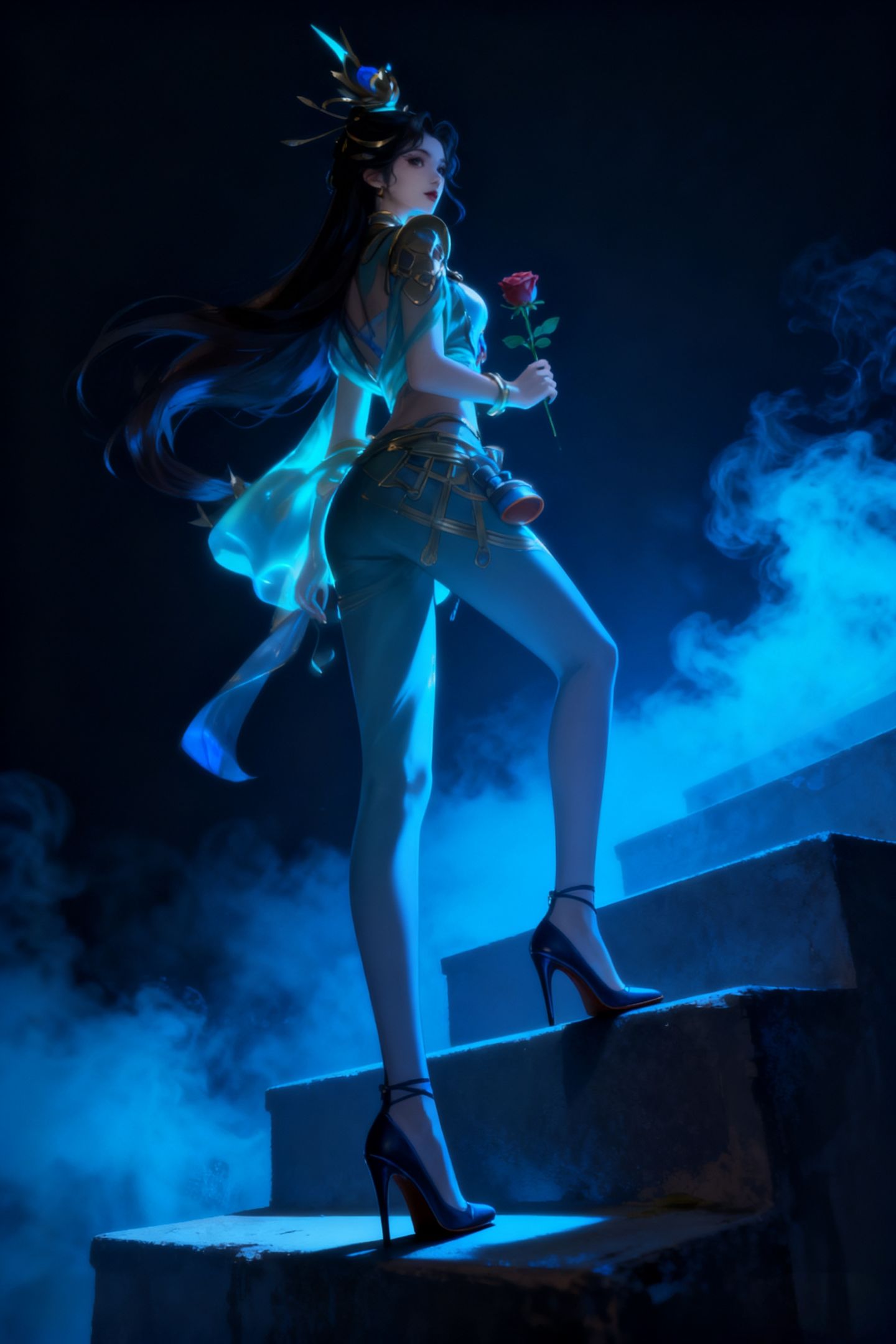 王者荣耀英雄黑夜光影氛围感，太帅了吧AI创作，裙子大长腿高跟鞋,第3张