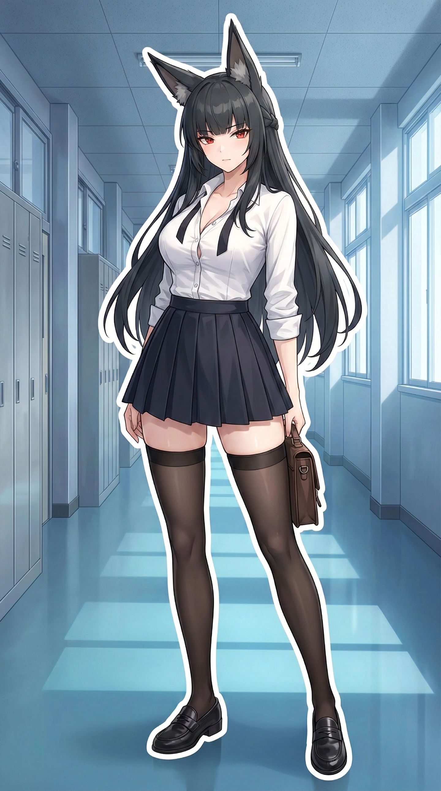 绝区零二次元游戏校园、职场漫画人物立绘风，星见雅过膝袜黑丝，裙子百褶裙,第1张