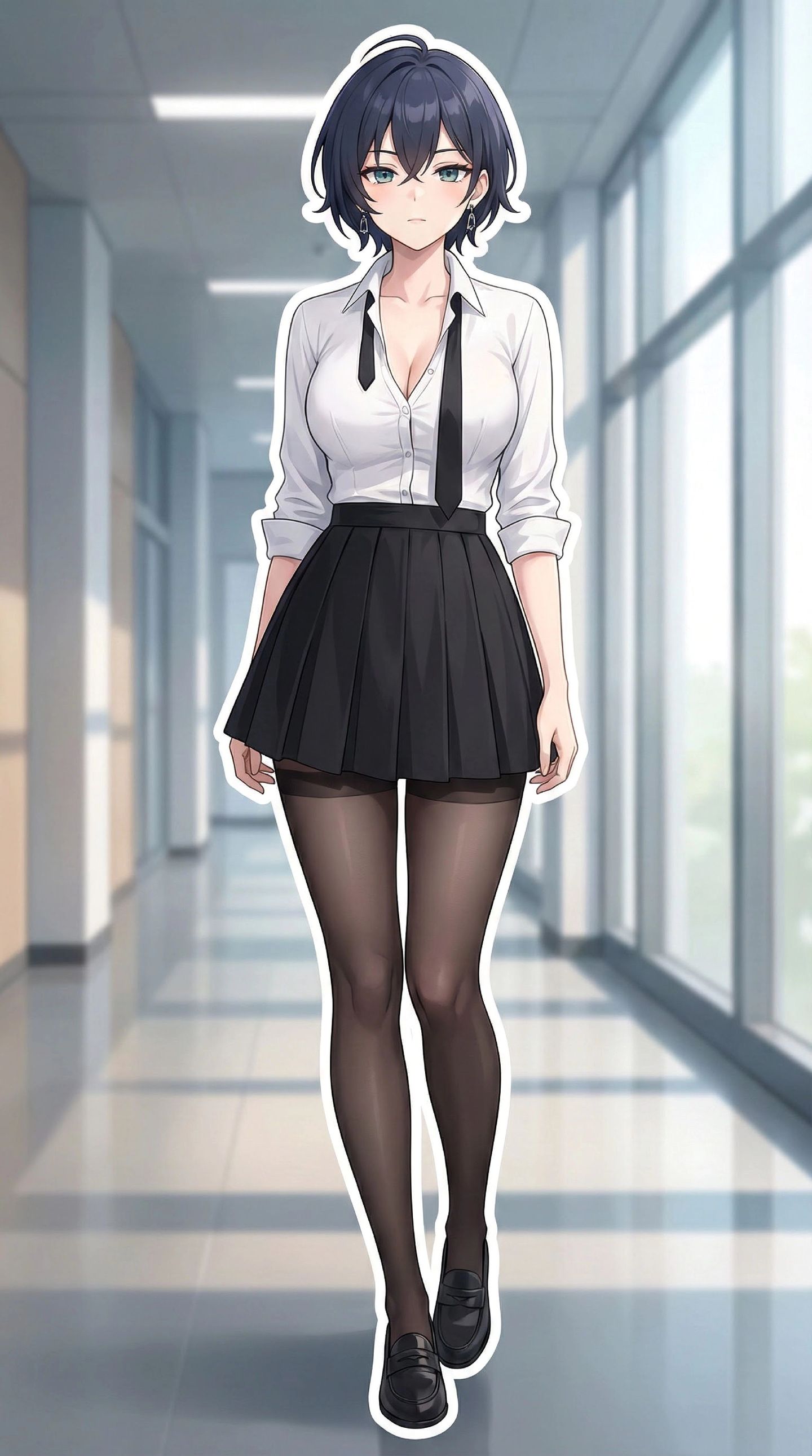 绝区零二次元游戏校园、职场漫画人物立绘风，星见雅过膝袜黑丝，裙子百褶裙,第2张