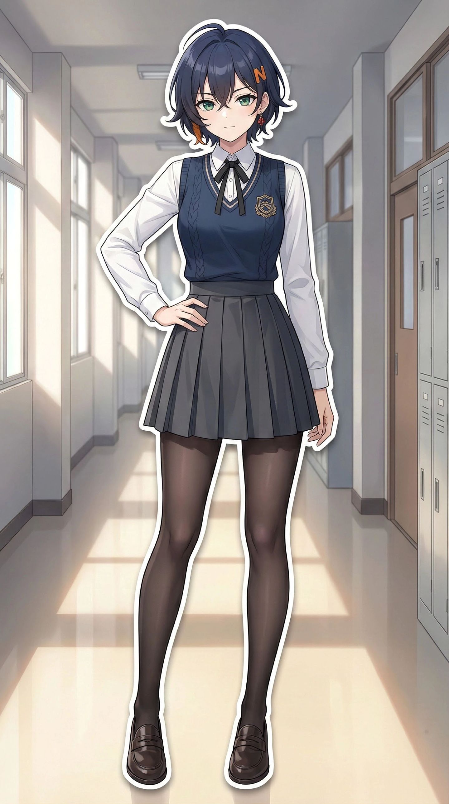 绝区零二次元游戏校园、职场漫画人物立绘风，星见雅过膝袜黑丝，裙子百褶裙,第3张