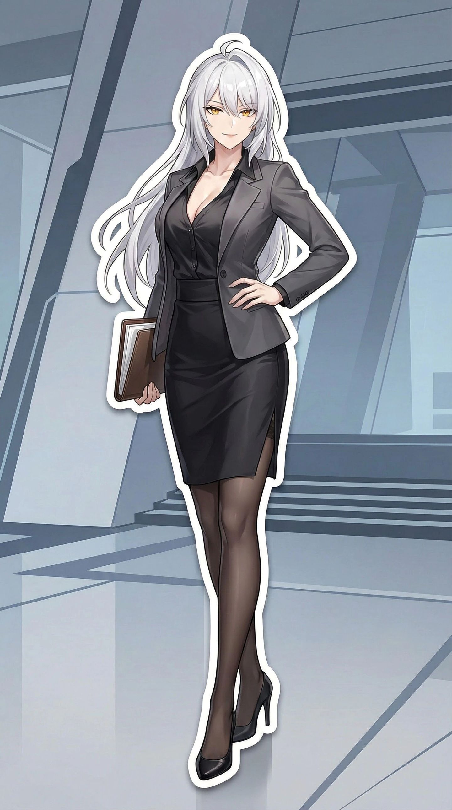 绝区零二次元游戏校园、职场漫画人物立绘风，星见雅过膝袜黑丝，裙子百褶裙,第4张