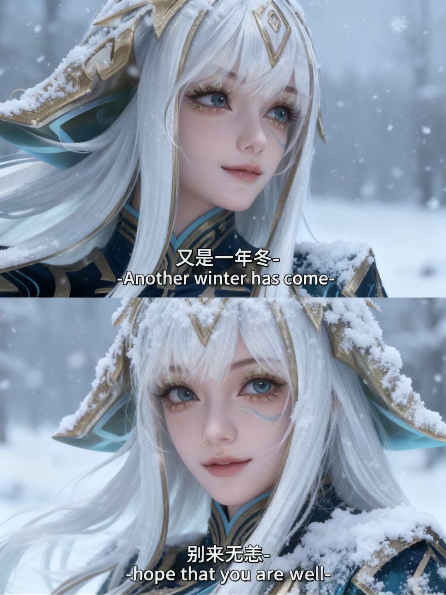 王者英雄冬日电影感叙事拼图，鲜活的身躯和细腻的表情AI创作（又是一年冬，别来无恙）,第2张