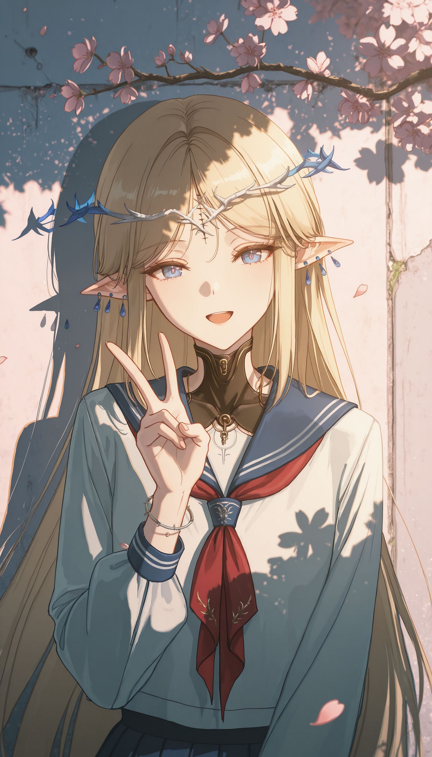 鸣潮ai绘画人物角色壁纸，樱花靠墙二次元唯美高清壁纸图片,第3张