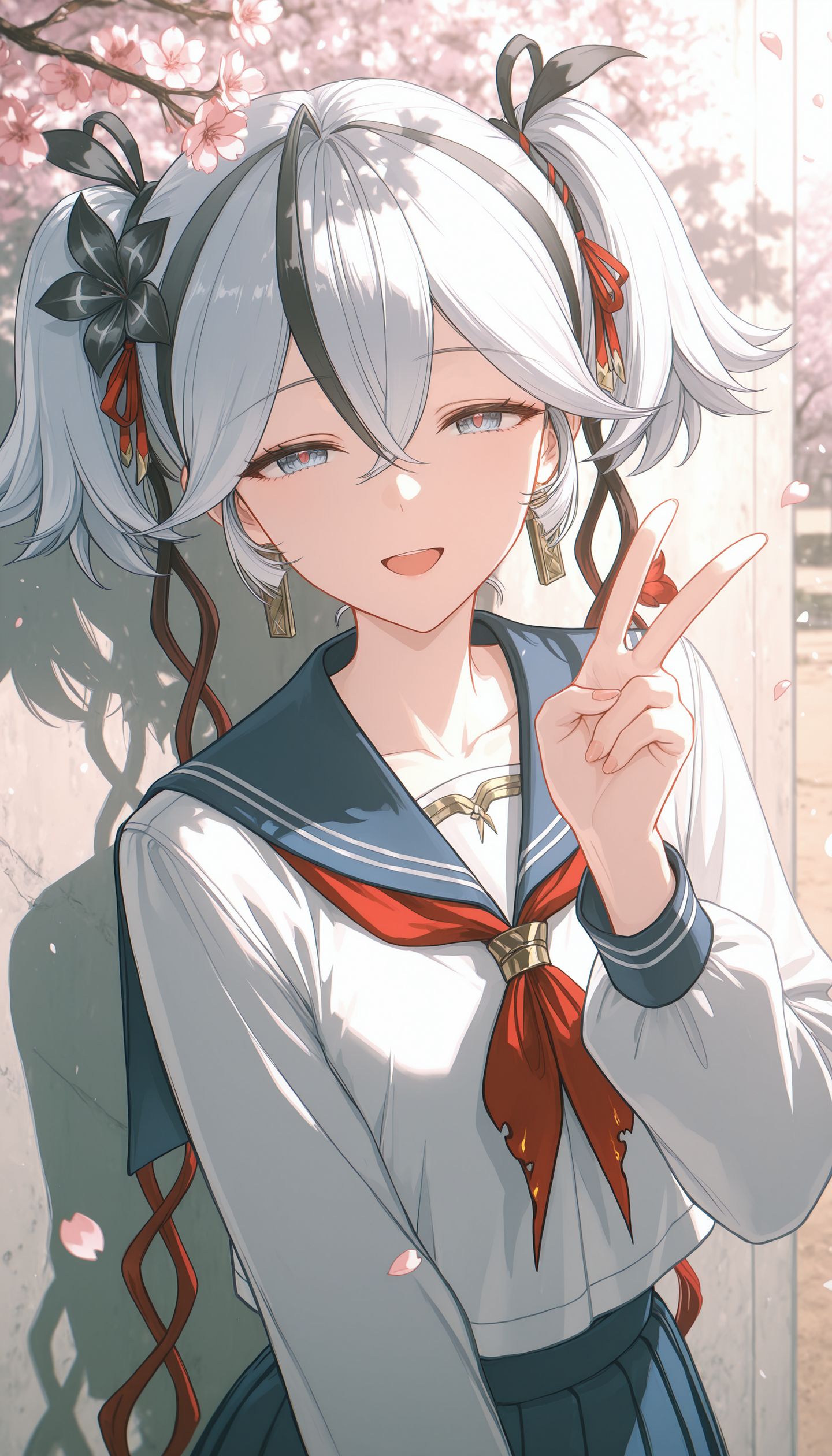 鸣潮ai绘画人物角色壁纸，樱花靠墙二次元唯美高清壁纸图片,第2张