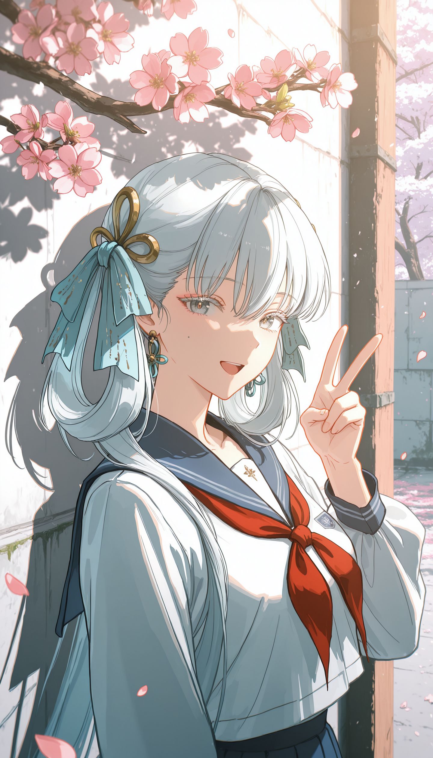 鸣潮ai绘画人物角色壁纸，樱花靠墙二次元唯美高清壁纸图片,第6张