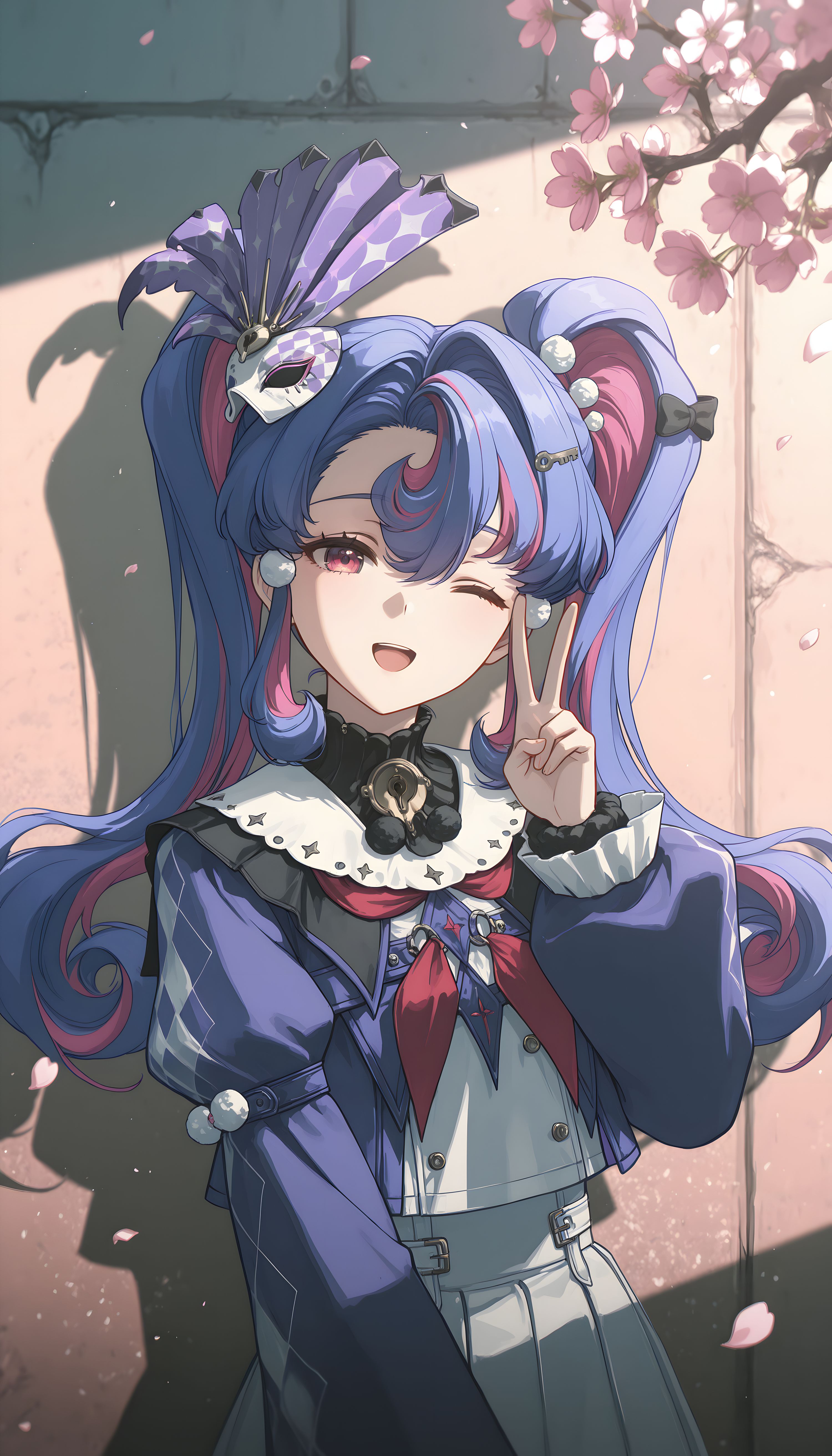 鸣潮ai绘画人物角色壁纸，樱花靠墙二次元唯美高清壁纸图片,第4张