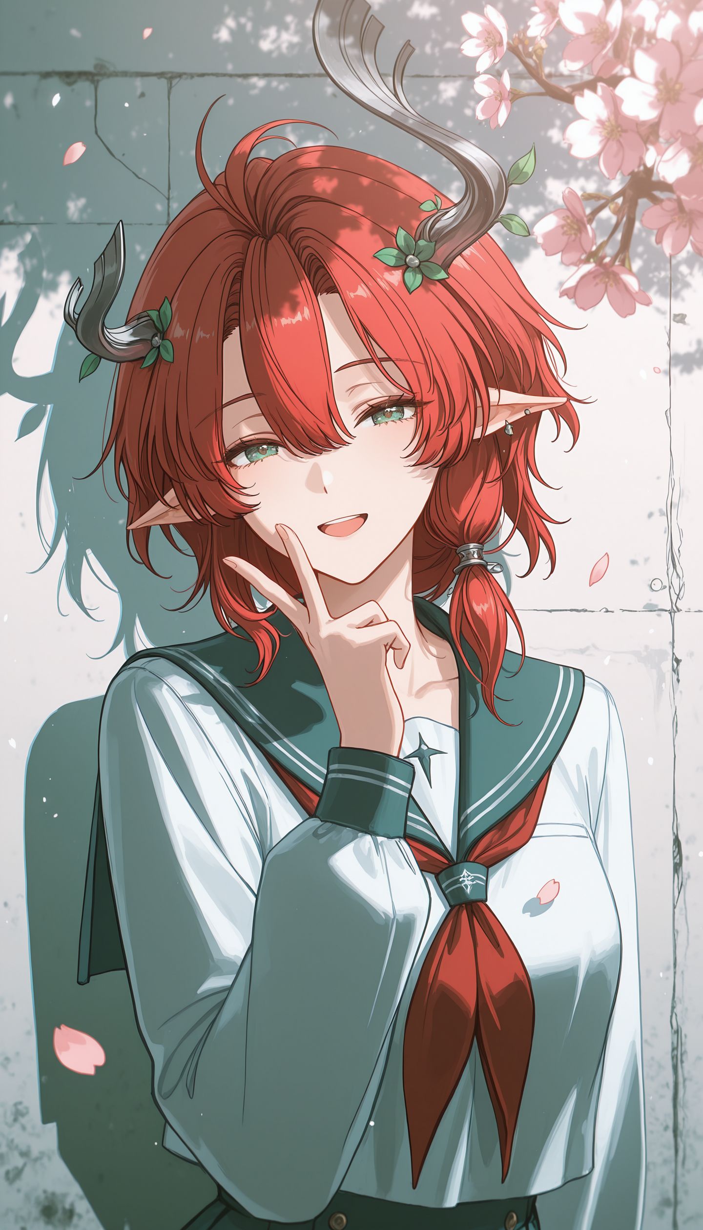 鸣潮ai绘画人物角色壁纸，樱花靠墙二次元唯美高清壁纸图片,第5张