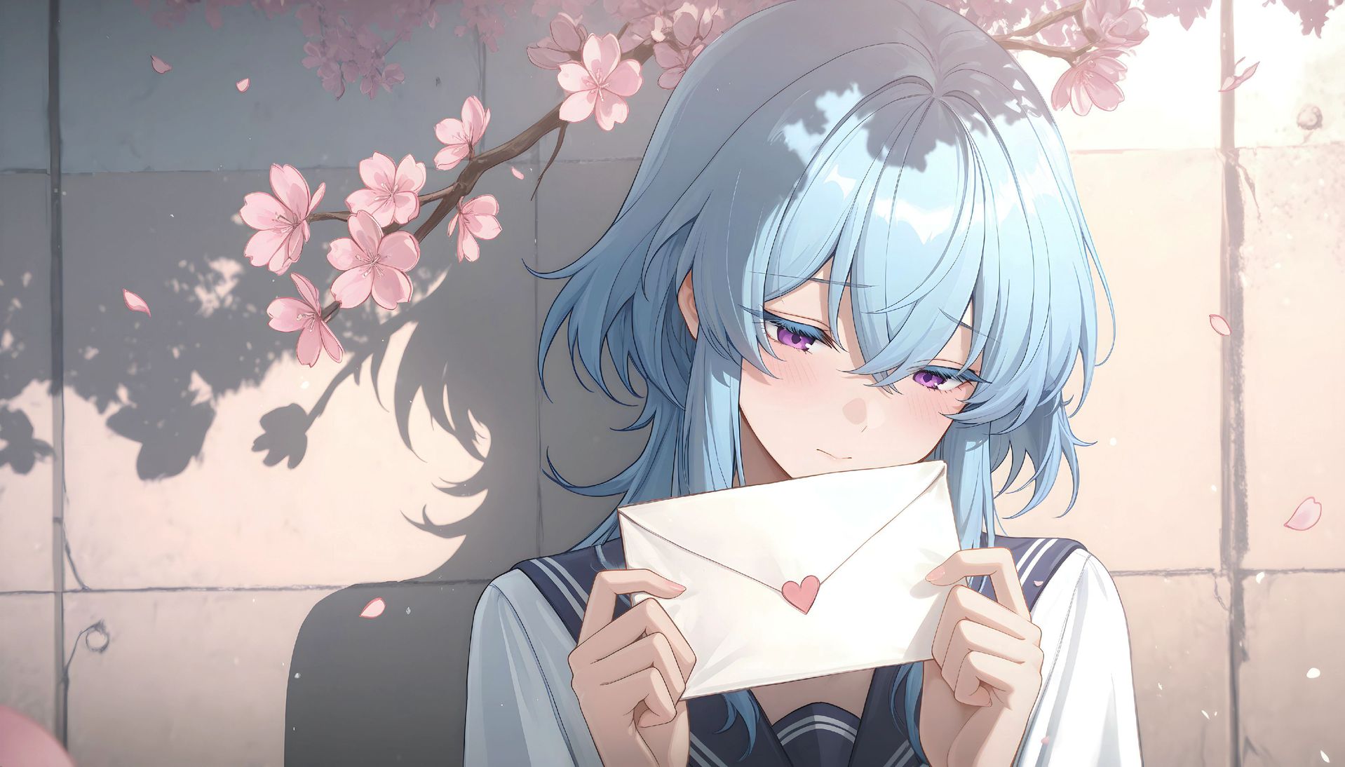 鸣潮千咲守岸人害羞脸红的情书，ai绘画电脑壁纸桌面壁纸，舒适美感高清,第1张