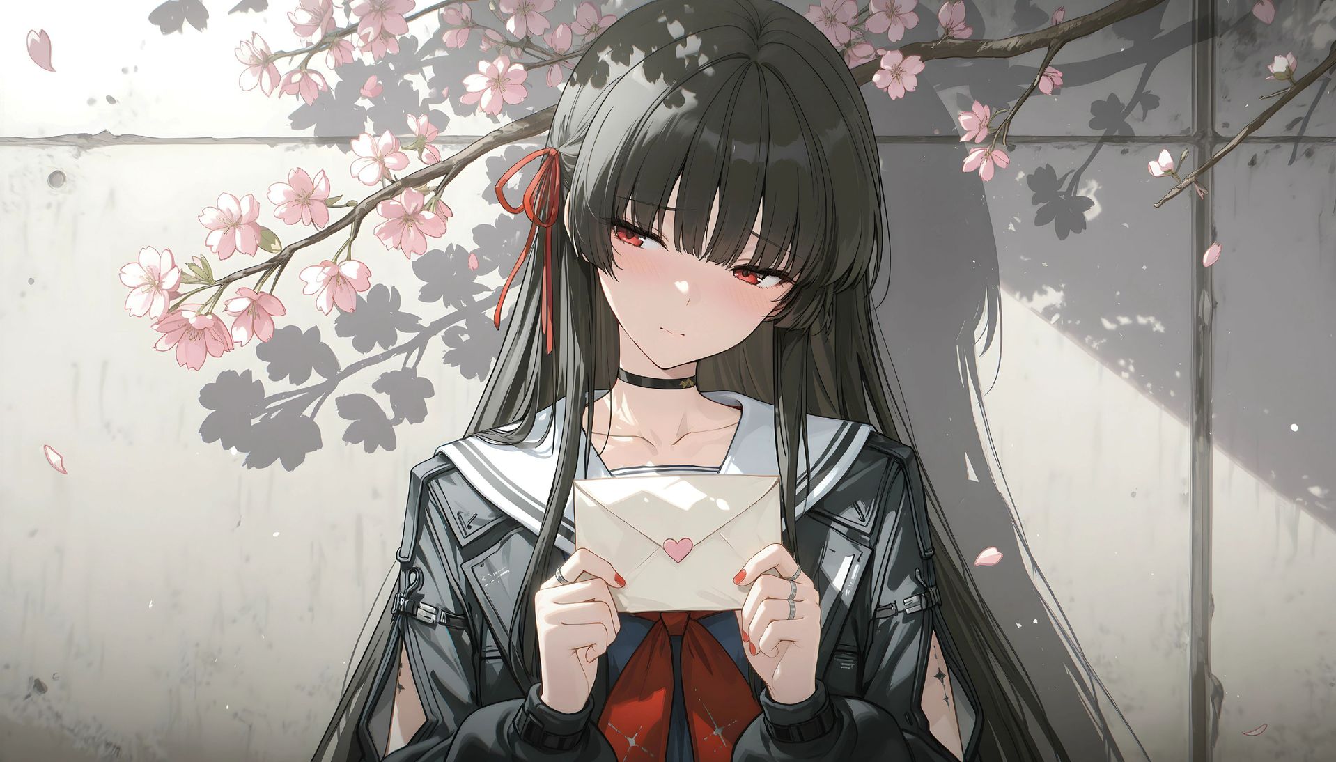 鸣潮千咲守岸人害羞脸红的情书，ai绘画电脑壁纸桌面壁纸，舒适美感高清,第2张