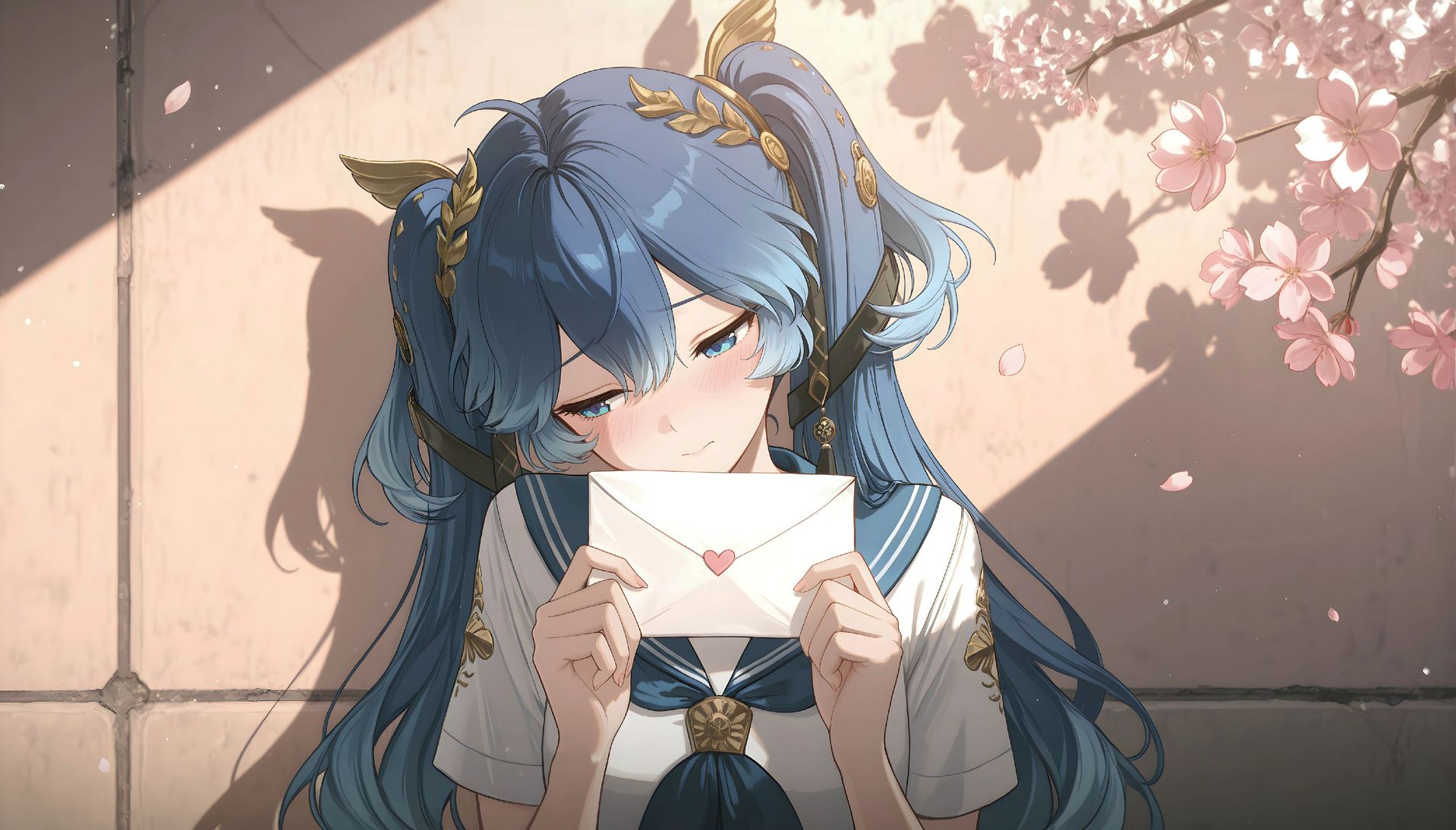 鸣潮千咲守岸人害羞脸红的情书，ai绘画电脑壁纸桌面壁纸，舒适美感高清,第3张