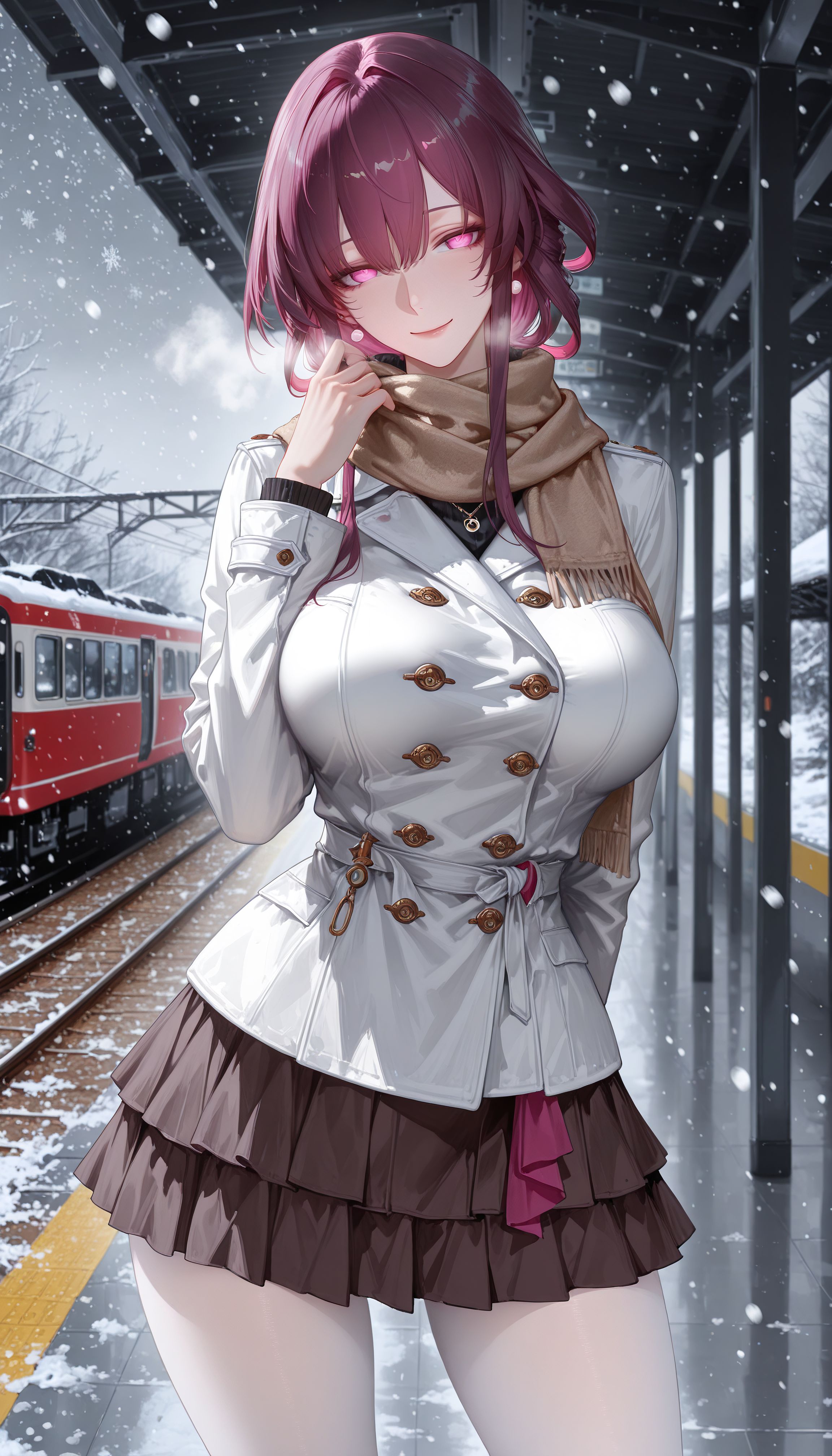 二次元游戏图片壁纸《崩坏星穹铁道》卡芙卡，火车站站台白丝袜肉肉腿,第1张