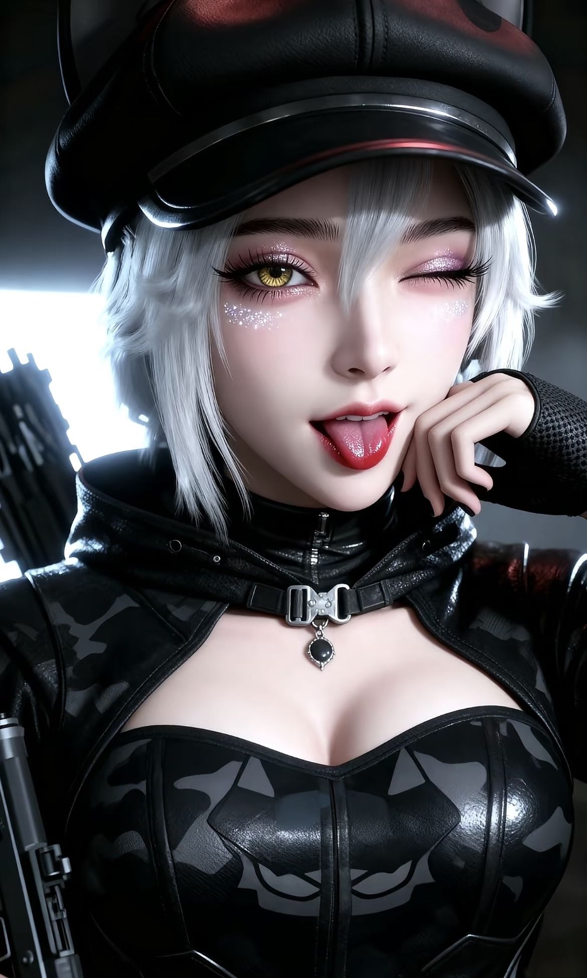 调皮可爱版游戏三角洲行动露娜，皮衣邪恶猫猫头，超高清手机壁纸锁屏,第1张