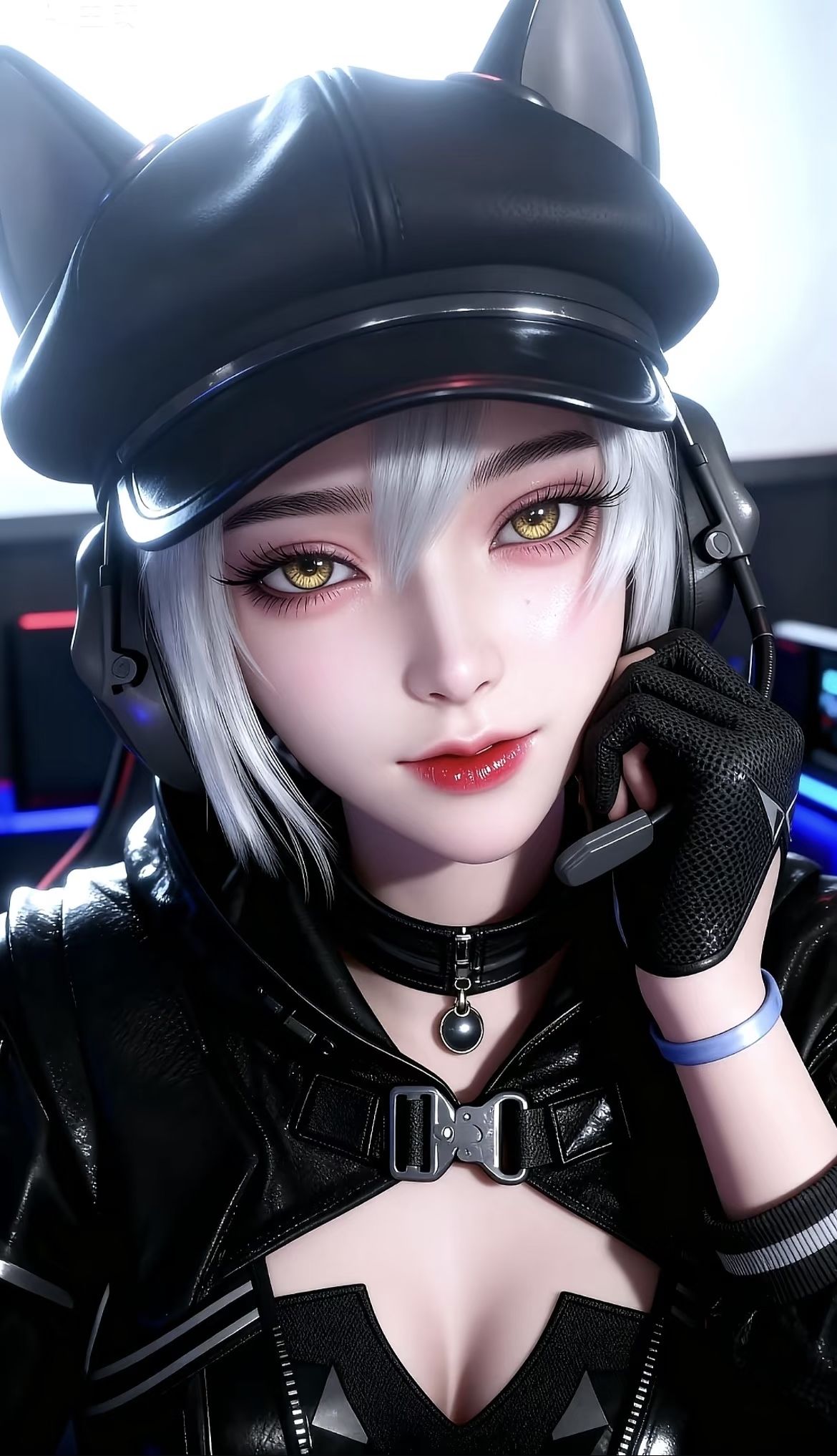 调皮可爱版游戏三角洲行动露娜，皮衣邪恶猫猫头，超高清手机壁纸锁屏,第2张