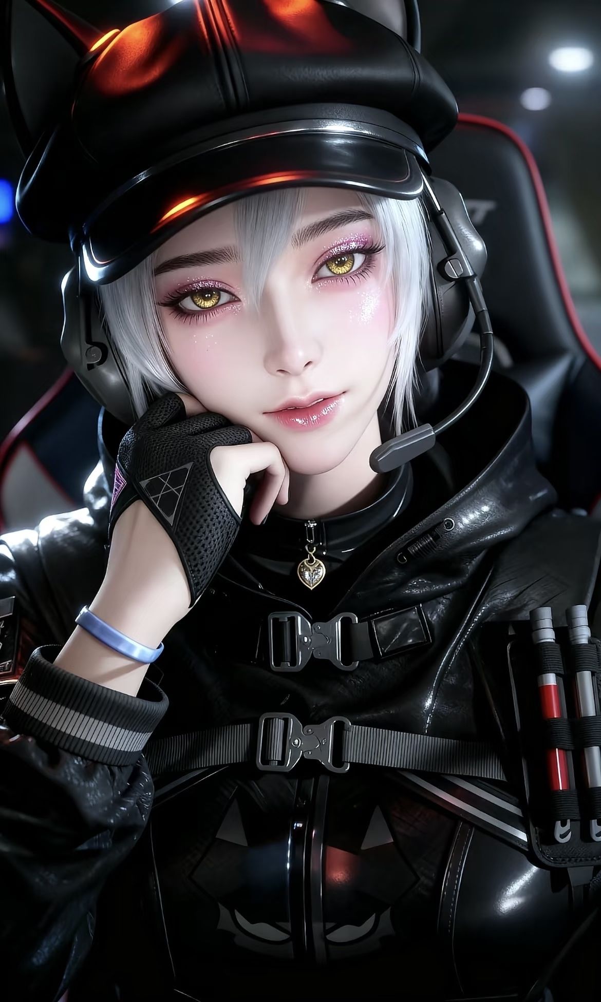 调皮可爱版游戏三角洲行动露娜，皮衣邪恶猫猫头，超高清手机壁纸锁屏,第4张