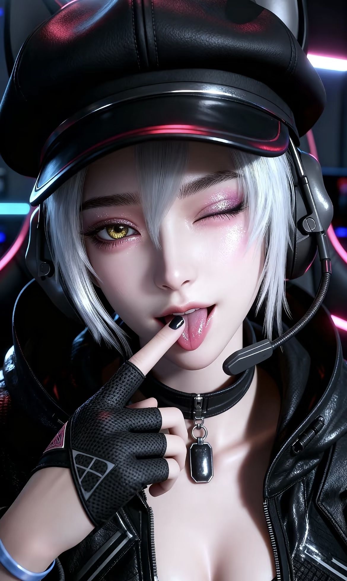 调皮可爱版游戏三角洲行动露娜，皮衣邪恶猫猫头，超高清手机壁纸锁屏,第3张