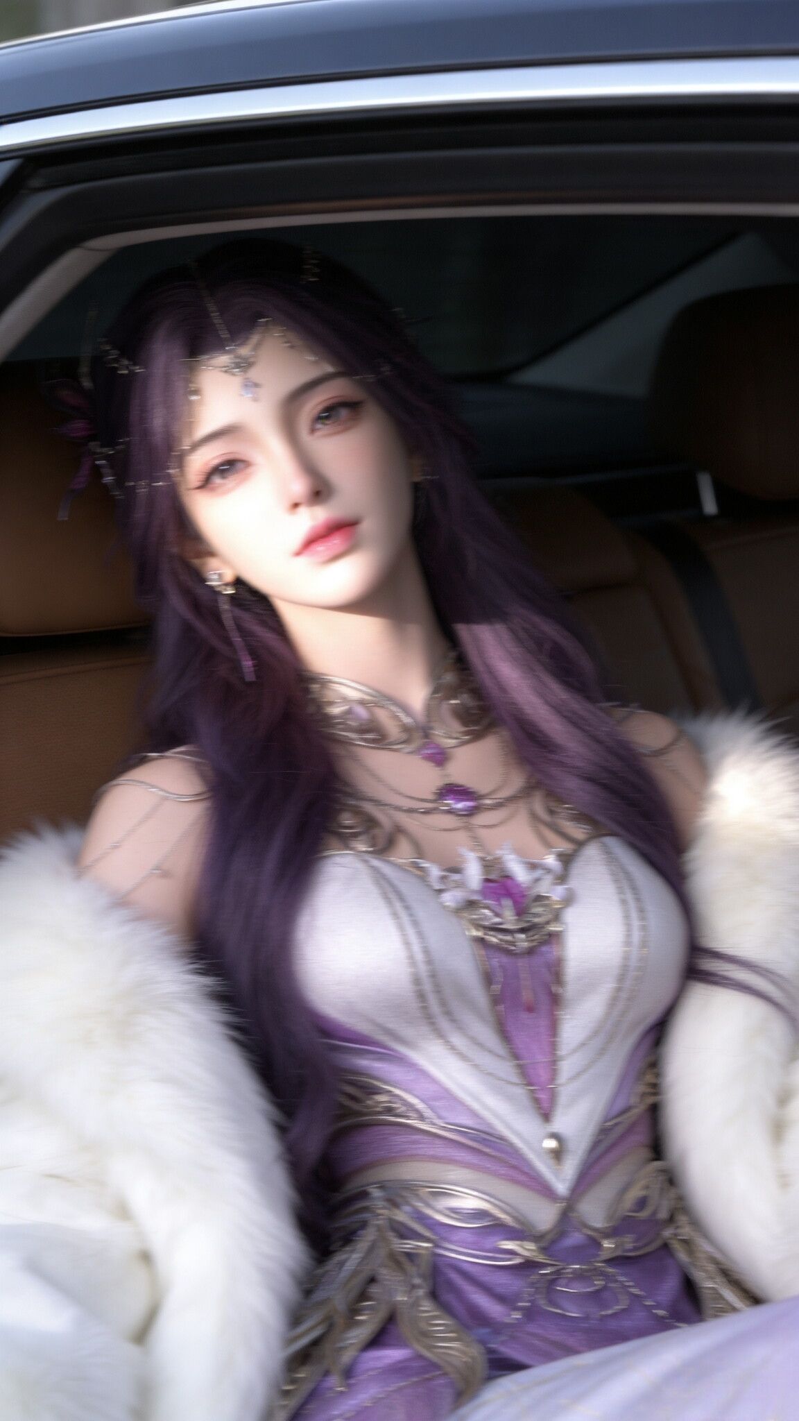 《完美世界》动漫动画云曦汽车内景版，国漫女神美女高级感手机壁纸锁屏,第2张