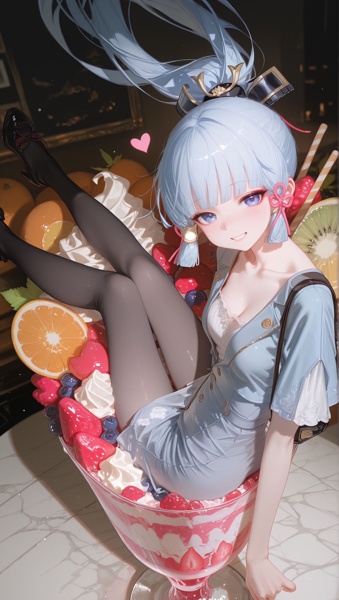 原神手游神里绫华二次元壁纸，创意冰淇淋黑丝大长腿元气少女,第1张