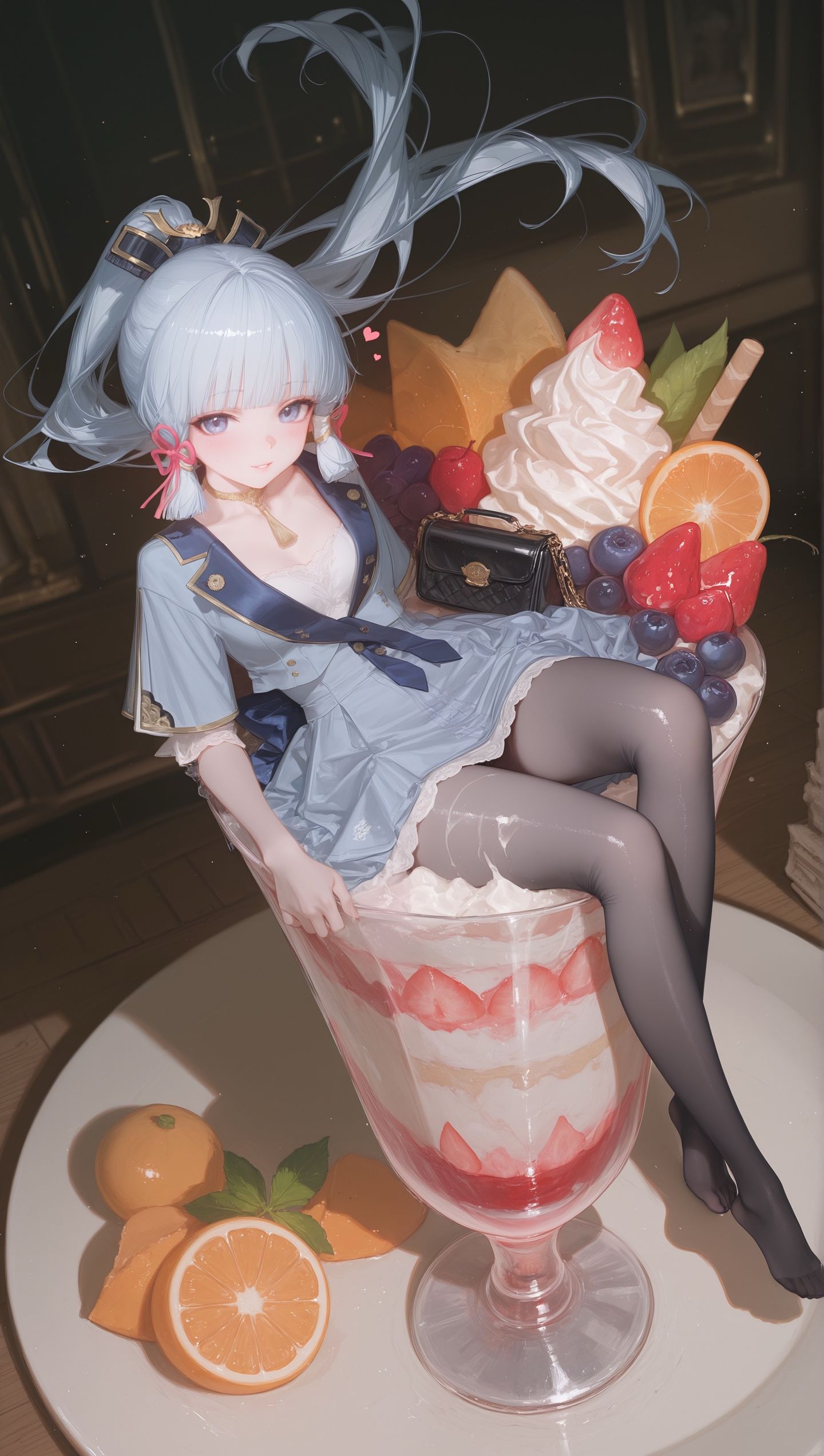 原神手游神里绫华二次元壁纸，创意冰淇淋黑丝大长腿元气少女,第2张