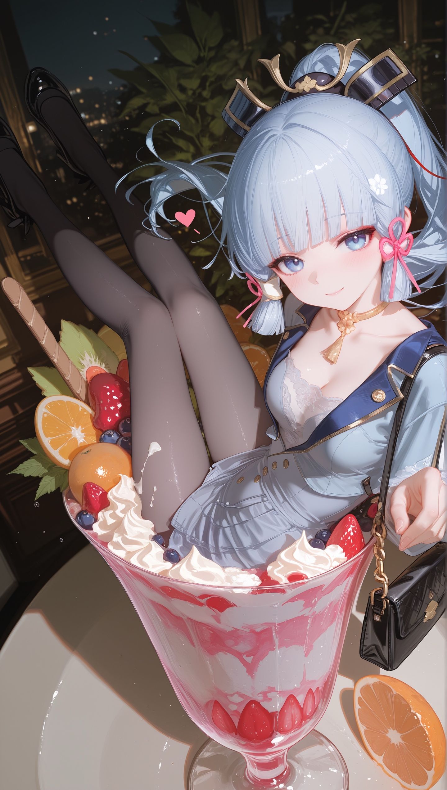 原神手游神里绫华二次元壁纸，创意冰淇淋黑丝大长腿元气少女,第4张