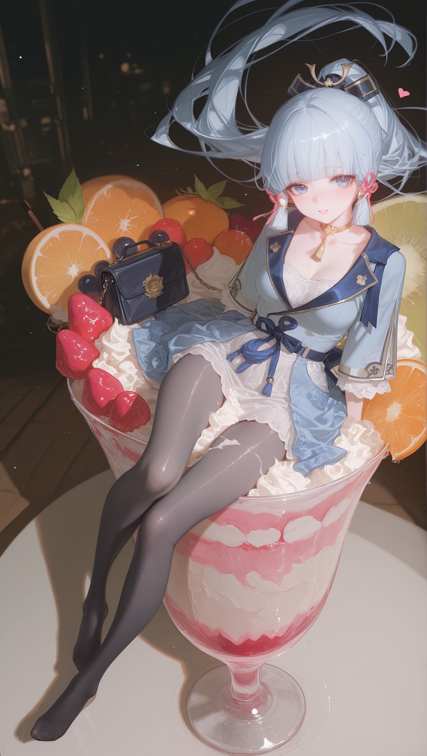 原神手游神里绫华二次元壁纸，创意冰淇淋黑丝大长腿元气少女,第3张